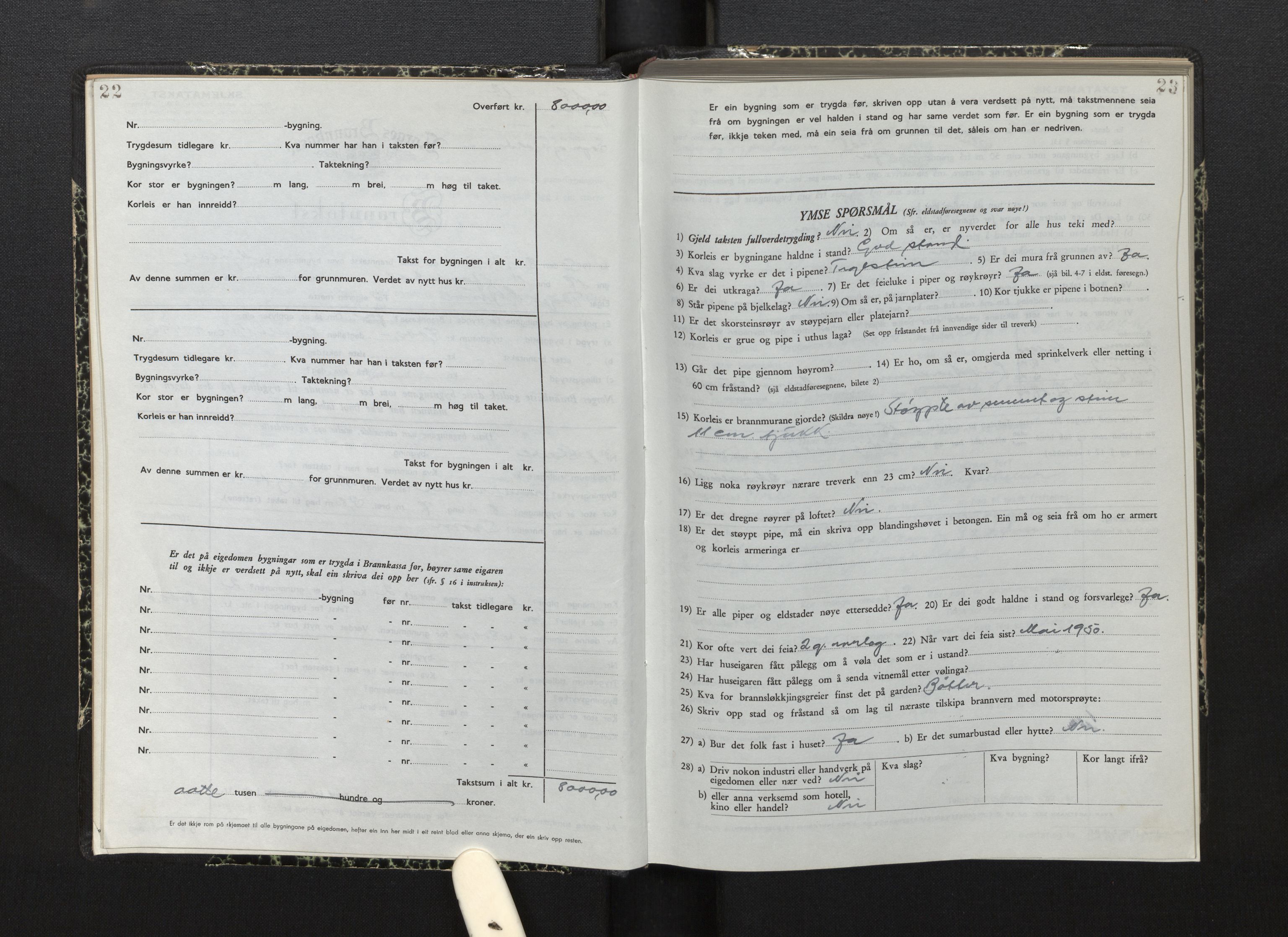 Lensmannen i Jostedal, SAB/A-28601/0012/L0007: Branntakstprotokoll, skjematakst, 1949-1955, s. 22-23