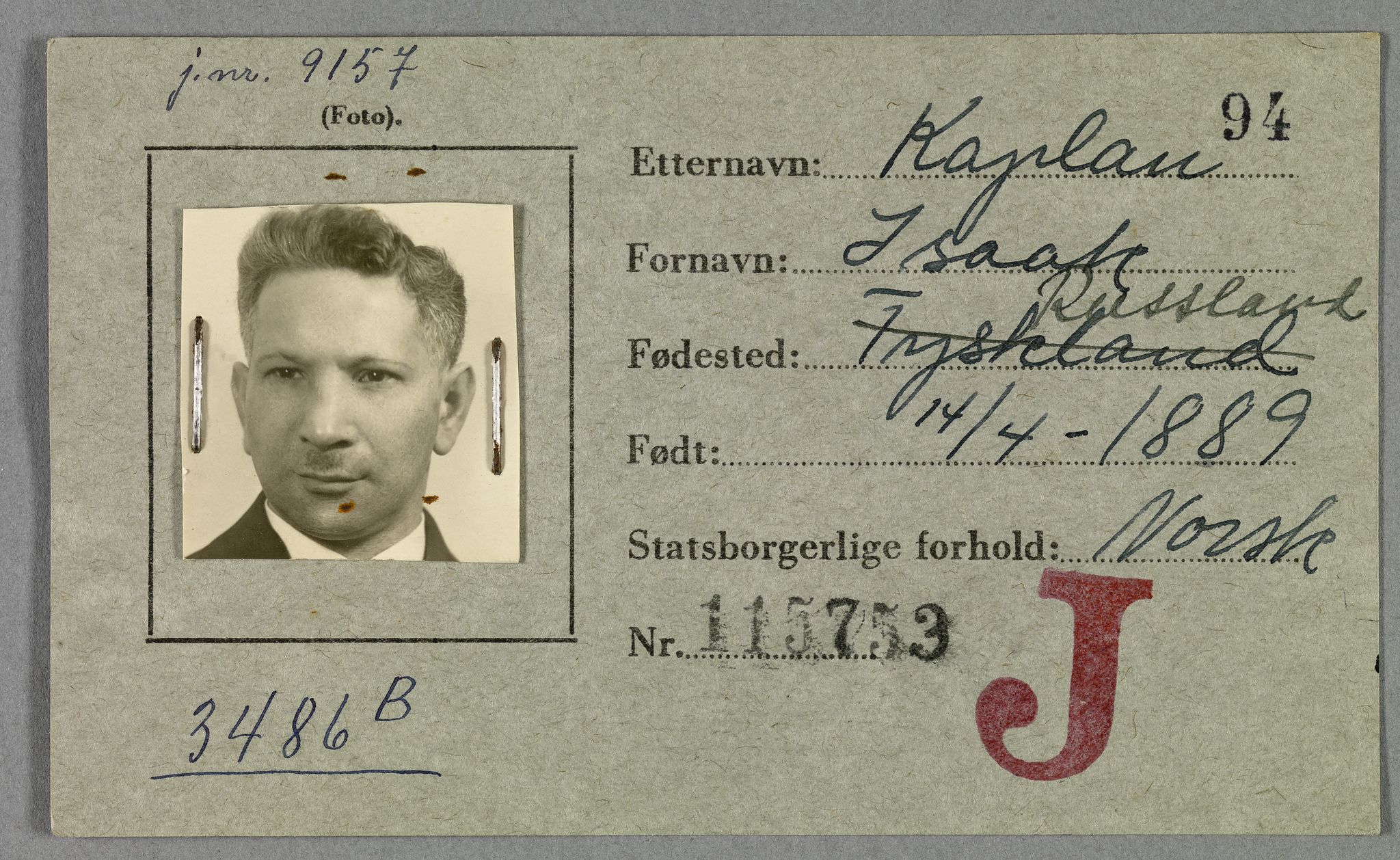 Sosialdepartementet, Våre Falne, RA/S-1708/E/Ee/L0021A: Fotografier av jøder på legitimasjonskort (1941-42), 1941-1942, s. 195
