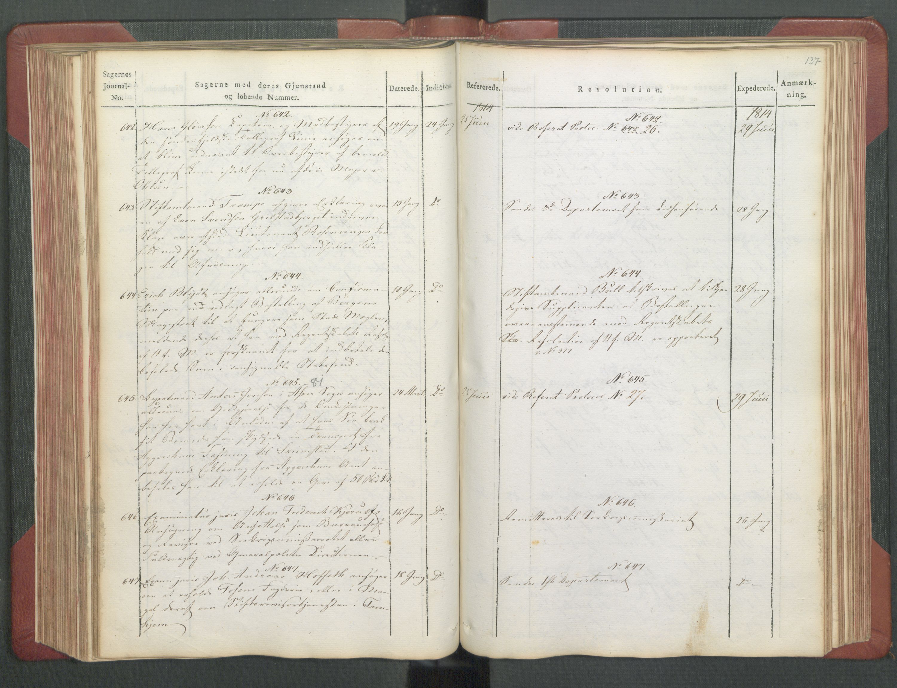 Departementene i 1814, AV/RA-S-3899/Fb/L0029: Journal A 1-900 (ekstraktprotokoll), 1814, s. 137