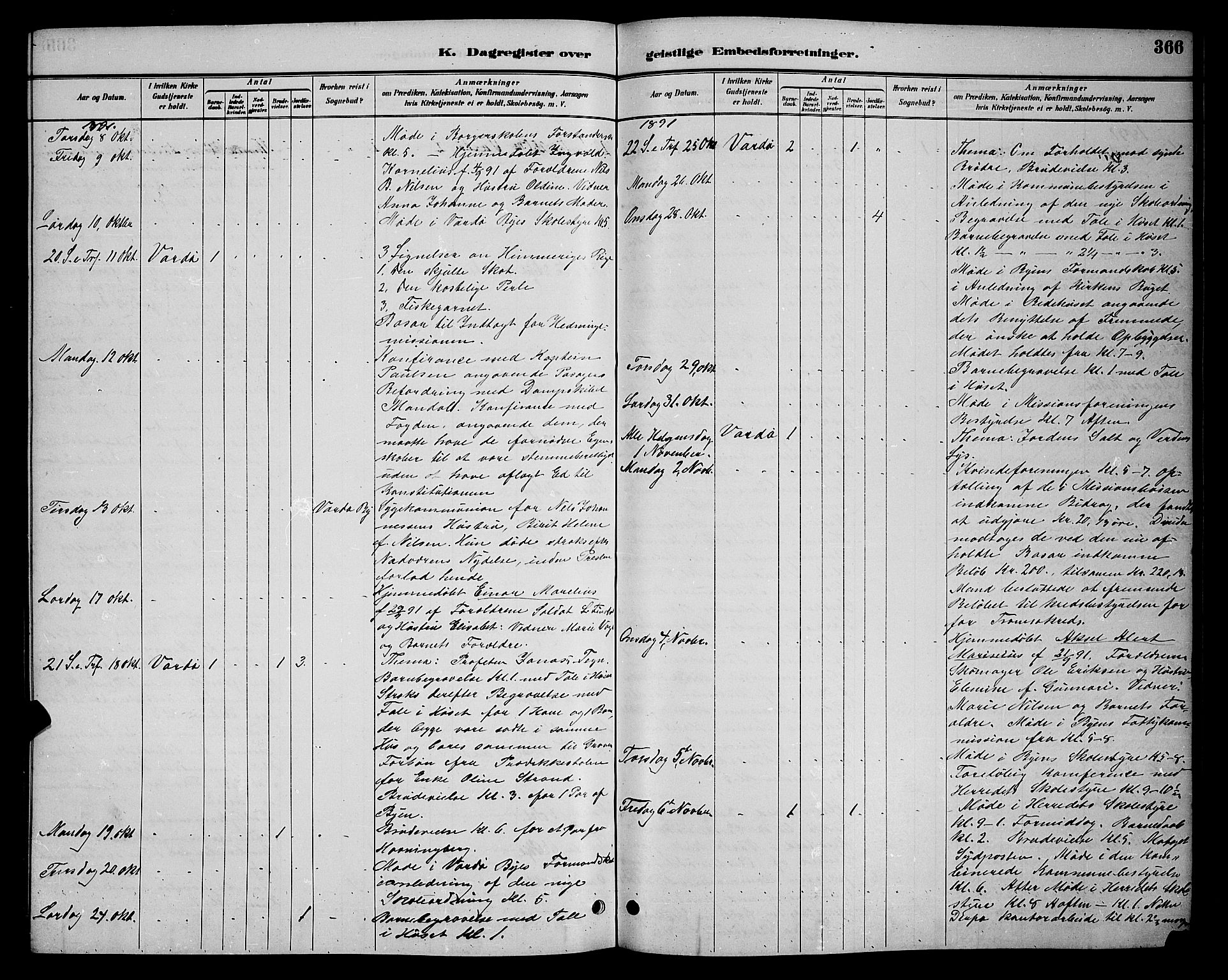Vardø sokneprestkontor, AV/SATØ-S-1332/H/Hb/L0005klokker: Klokkerbok nr. 5, 1887-1892, s. 366