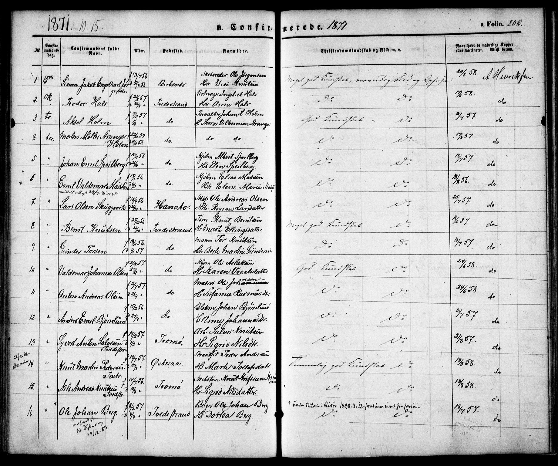 Holt sokneprestkontor, AV/SAK-1111-0021/F/Fa/L0009: Ministerialbok nr. A 9, 1861-1871, s. 206