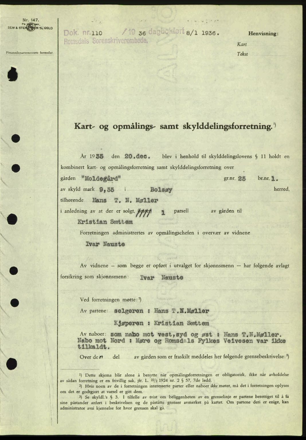 Romsdal sorenskriveri, AV/SAT-A-4149/1/2/2C: Pantebok nr. A1, 1936-1936, Dagboknr: 110/1936