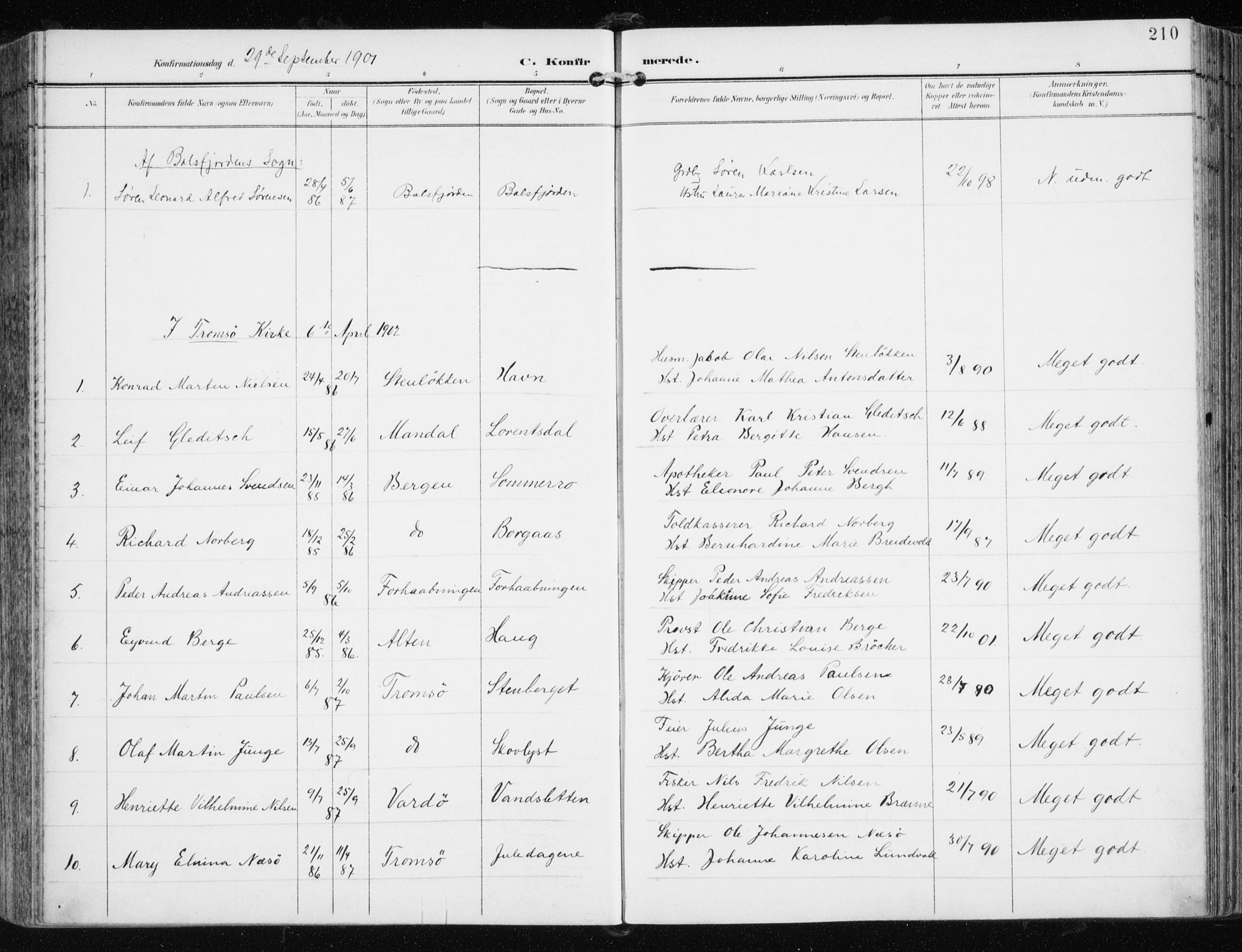 Tromsøysund sokneprestkontor, AV/SATØ-S-1304/G/Ga/L0006kirke: Ministerialbok nr. 6, 1897-1906, s. 210
