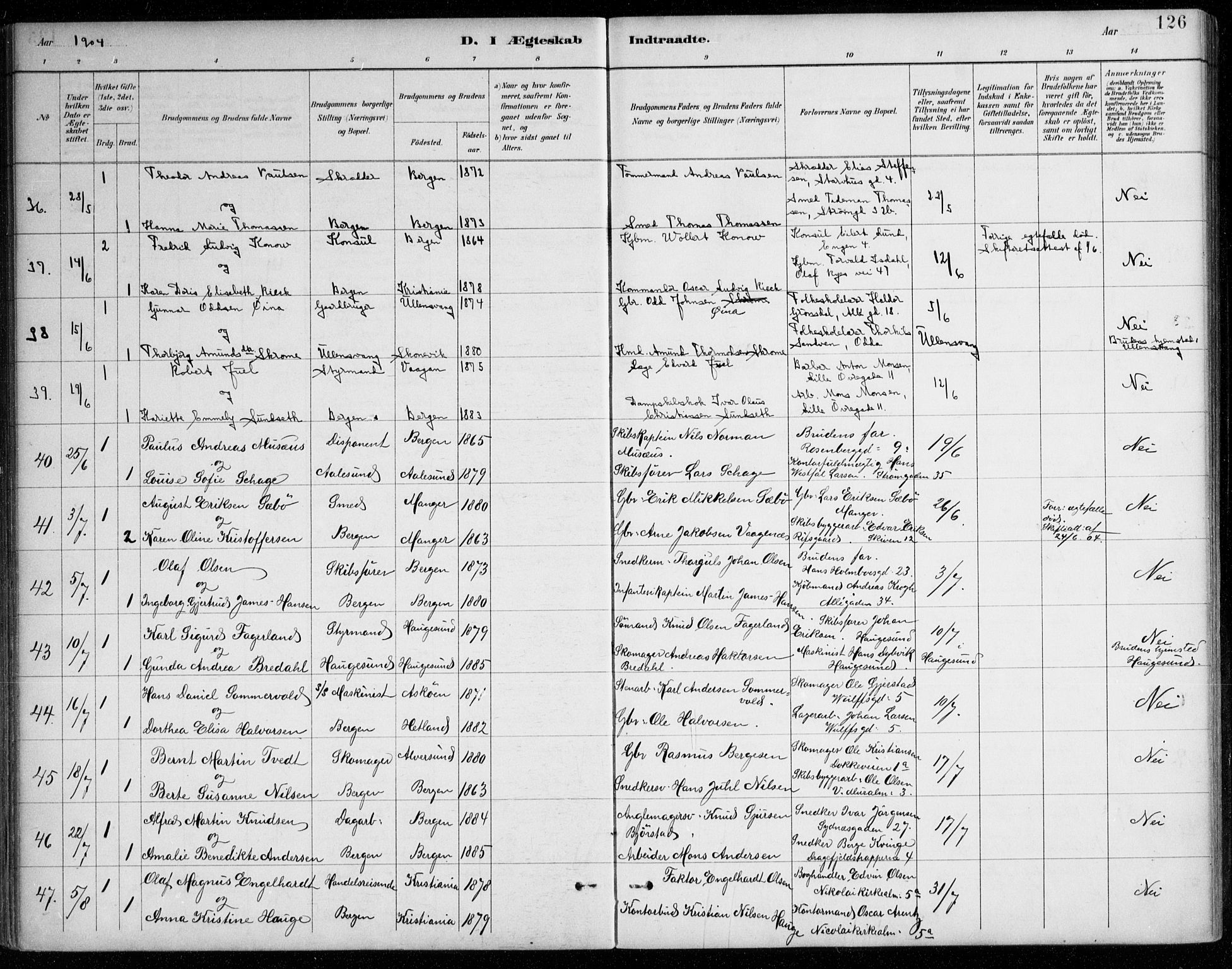 Johanneskirken sokneprestembete, AV/SAB-A-76001/H/Haa/L0012: Ministerialbok nr. D 1, 1885-1912, s. 126