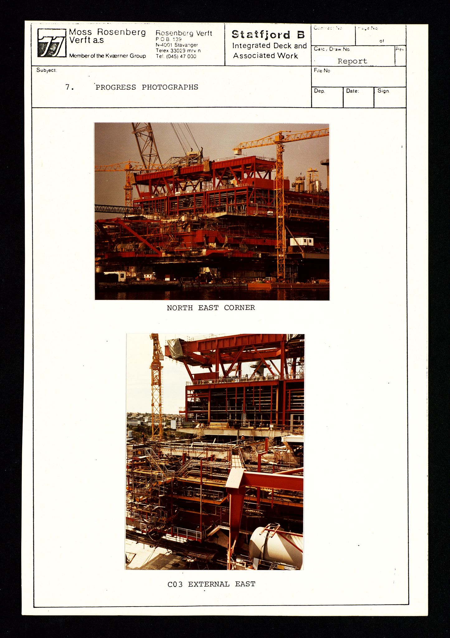 Pa 1400 - Moss Rosenberg Verft A/S, SAST/A-101696/E/Eb/Ebg/L0001: Statfjord B: Deck og offshore, 1979-1982, s. 6