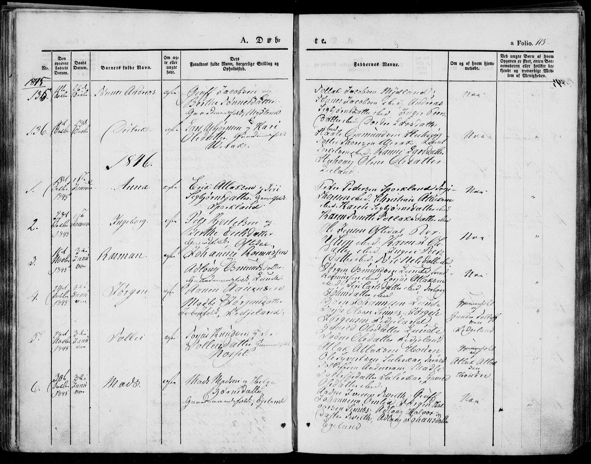 Bakke sokneprestkontor, SAK/1111-0002/F/Fa/Faa/L0004: Ministerialbok nr. A 4, 1834-1846, s. 115