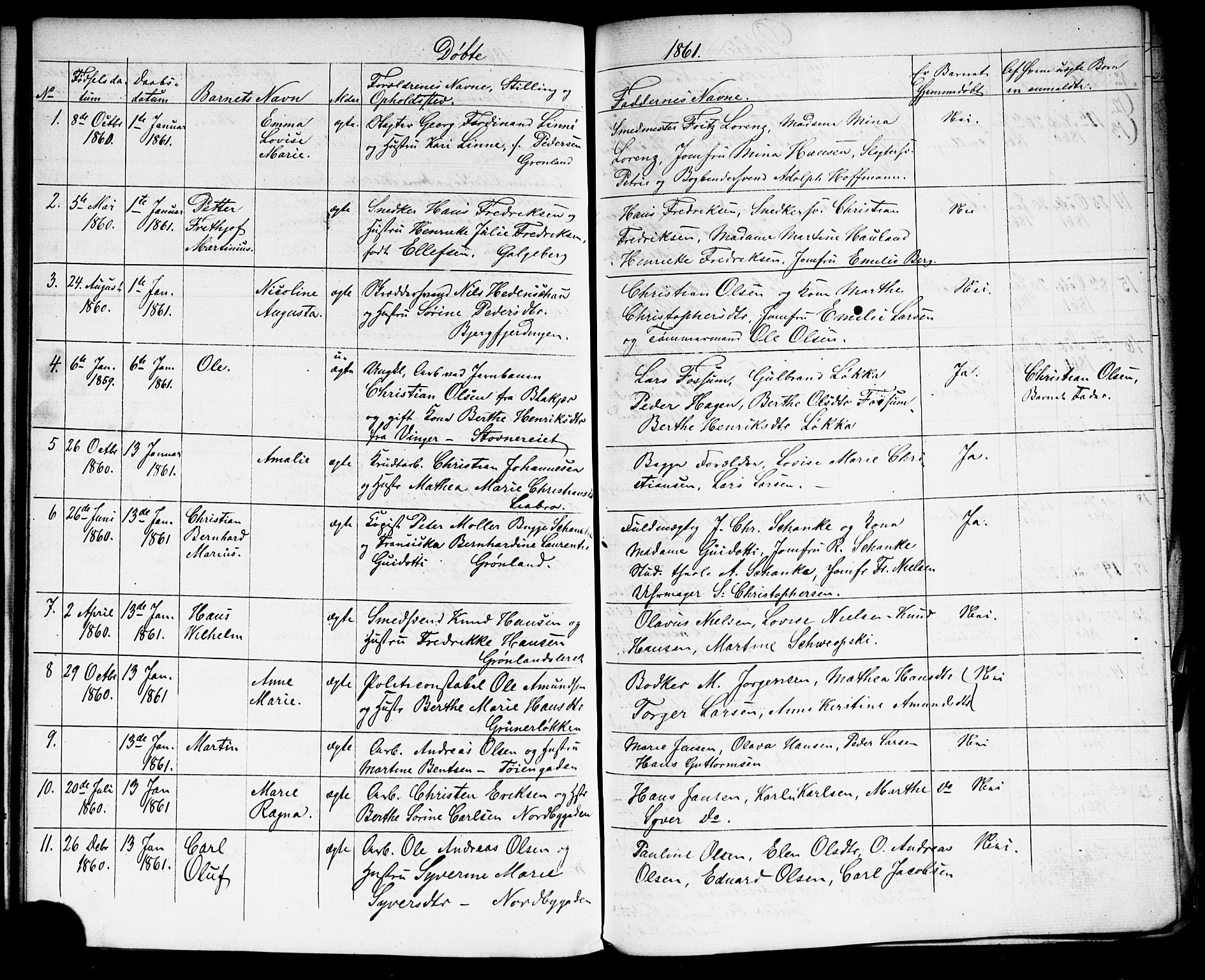 Grønland prestekontor Kirkebøker, AV/SAO-A-10848/G/Ga/L0001: Klokkerbok nr. 1, 1859-1861