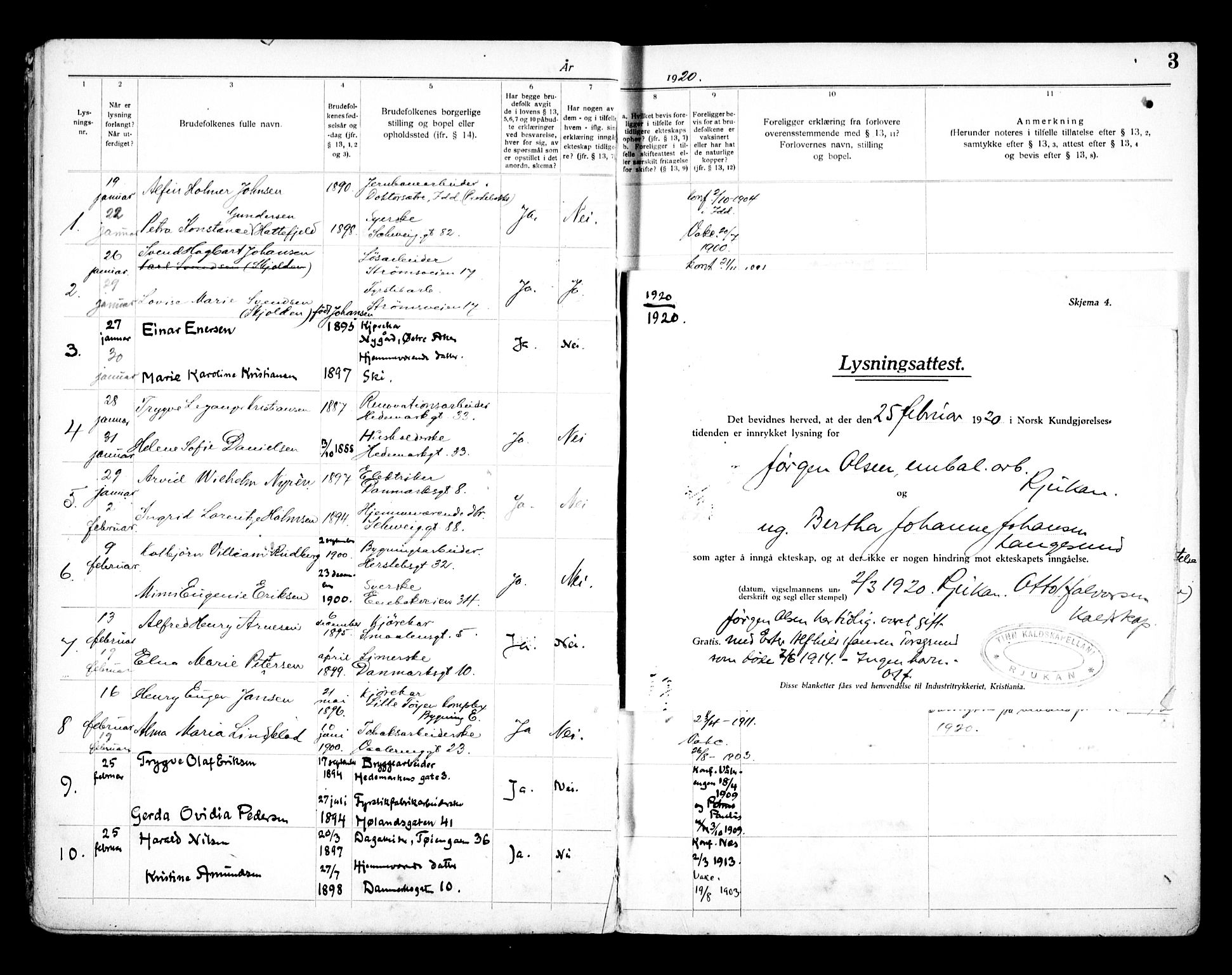 Vålerengen prestekontor Kirkebøker, AV/SAO-A-10878/H/Ha/L0003: Lysningsprotokoll nr. 3, 1919-1932, s. 3