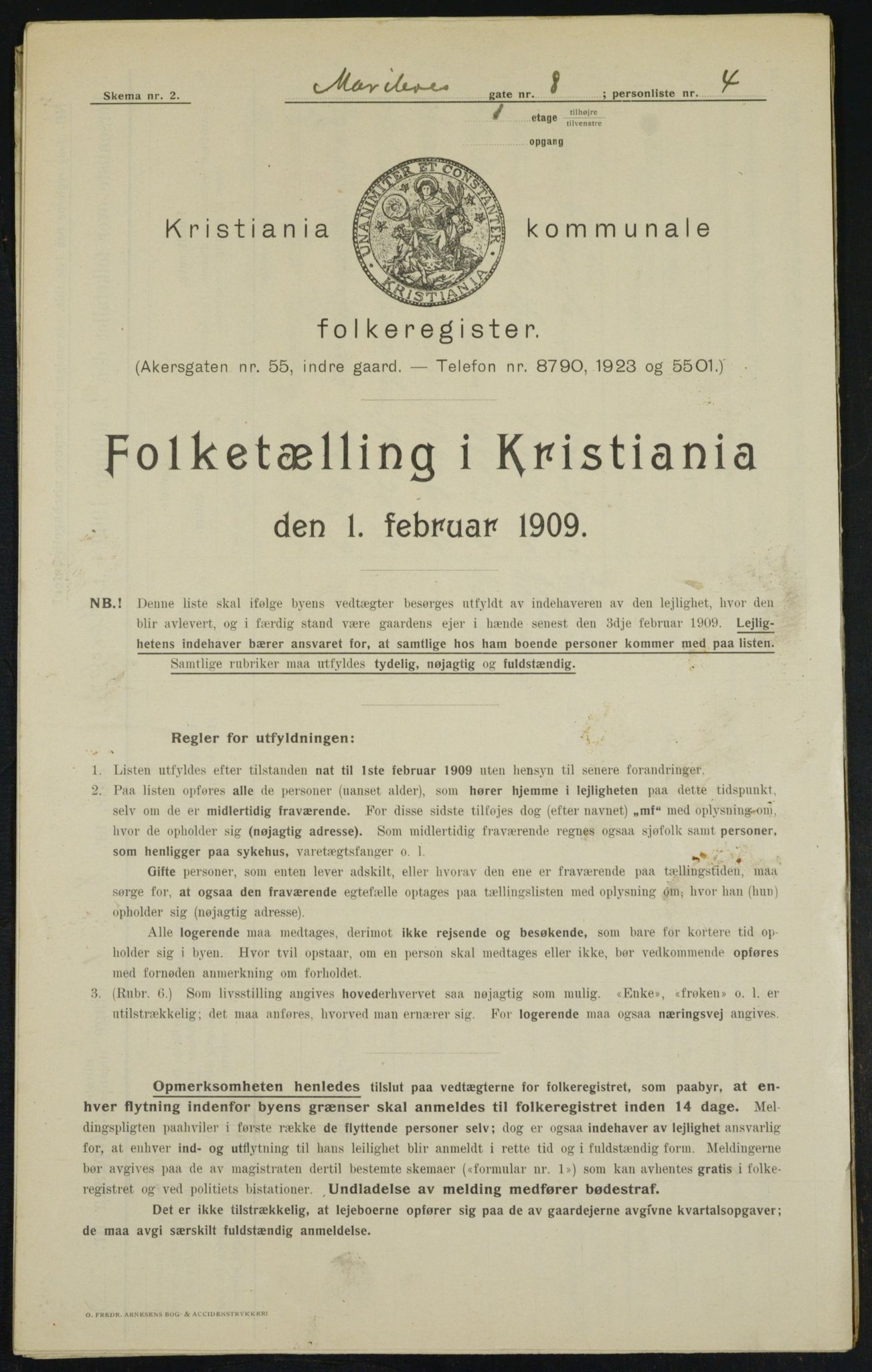 OBA, Kommunal folketelling 1.2.1909 for Kristiania kjøpstad, 1909, s. 54964