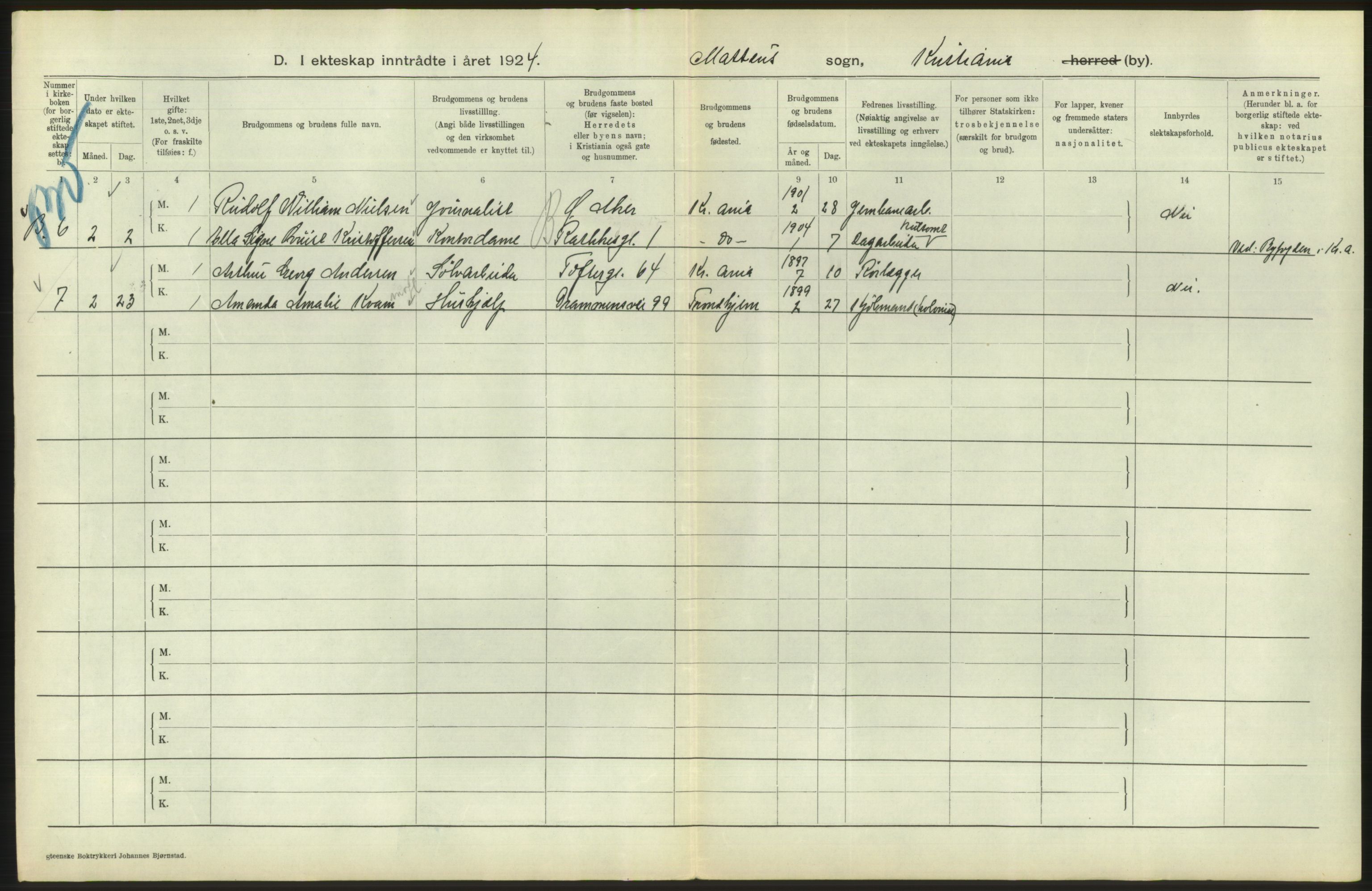 Statistisk sentralbyrå, Sosiodemografiske emner, Befolkning, AV/RA-S-2228/D/Df/Dfc/Dfcd/L0007: Kristiania: Gifte, 1924, s. 756