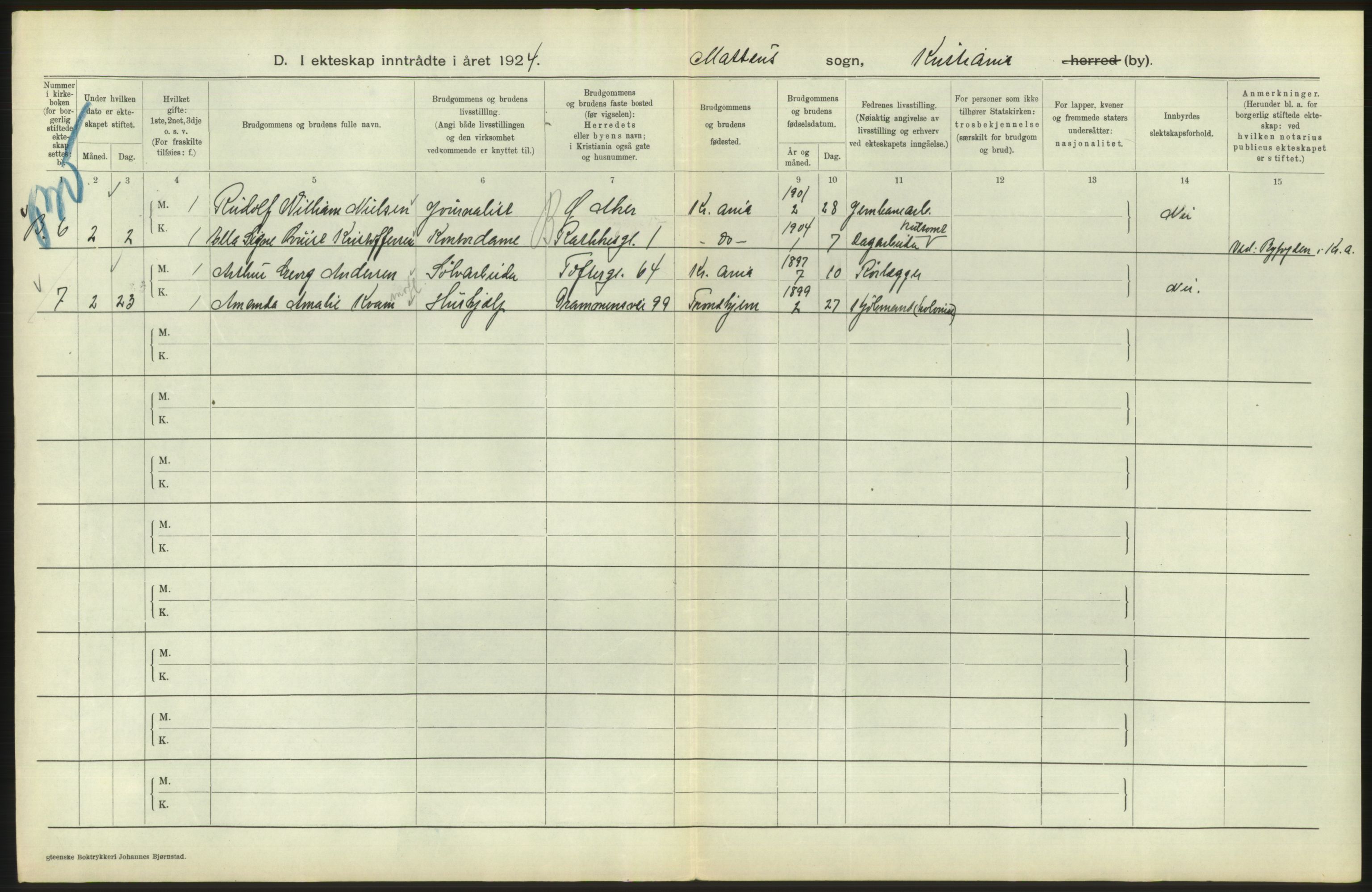 Statistisk sentralbyrå, Sosiodemografiske emner, Befolkning, RA/S-2228/D/Df/Dfc/Dfcd/L0007: Kristiania: Gifte, 1924, s. 756