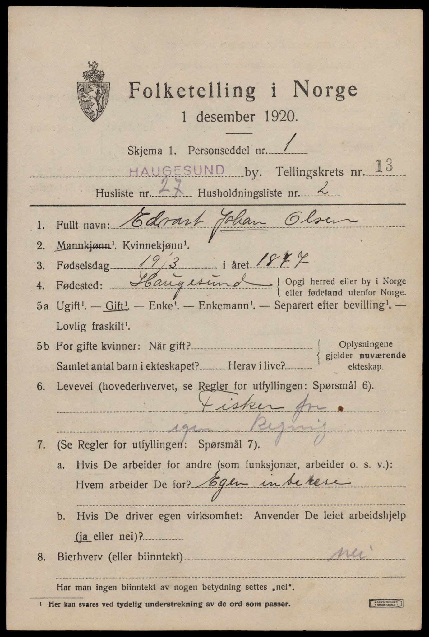 SAST, Folketelling 1920 for 1106 Haugesund kjøpstad, 1920, s. 41965