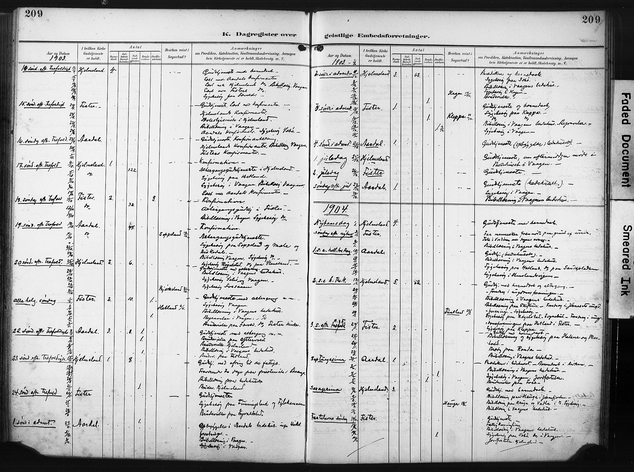 Hjelmeland sokneprestkontor, AV/SAST-A-101843/02/A/L0002: Ministerialbok nr. A 17, 1901-1916, s. 209