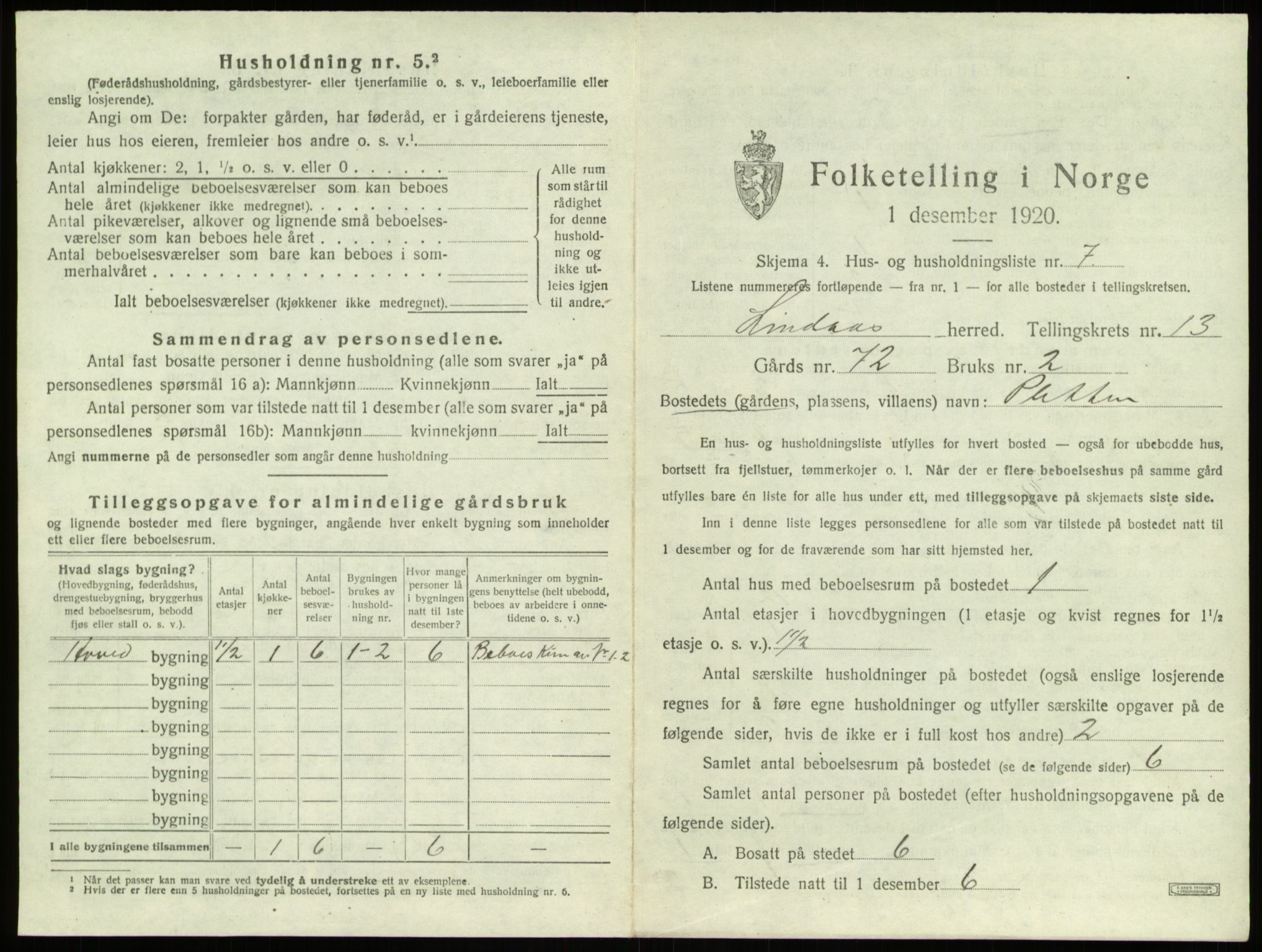 SAB, Folketelling 1920 for 1263 Lindås herred, 1920, s. 837