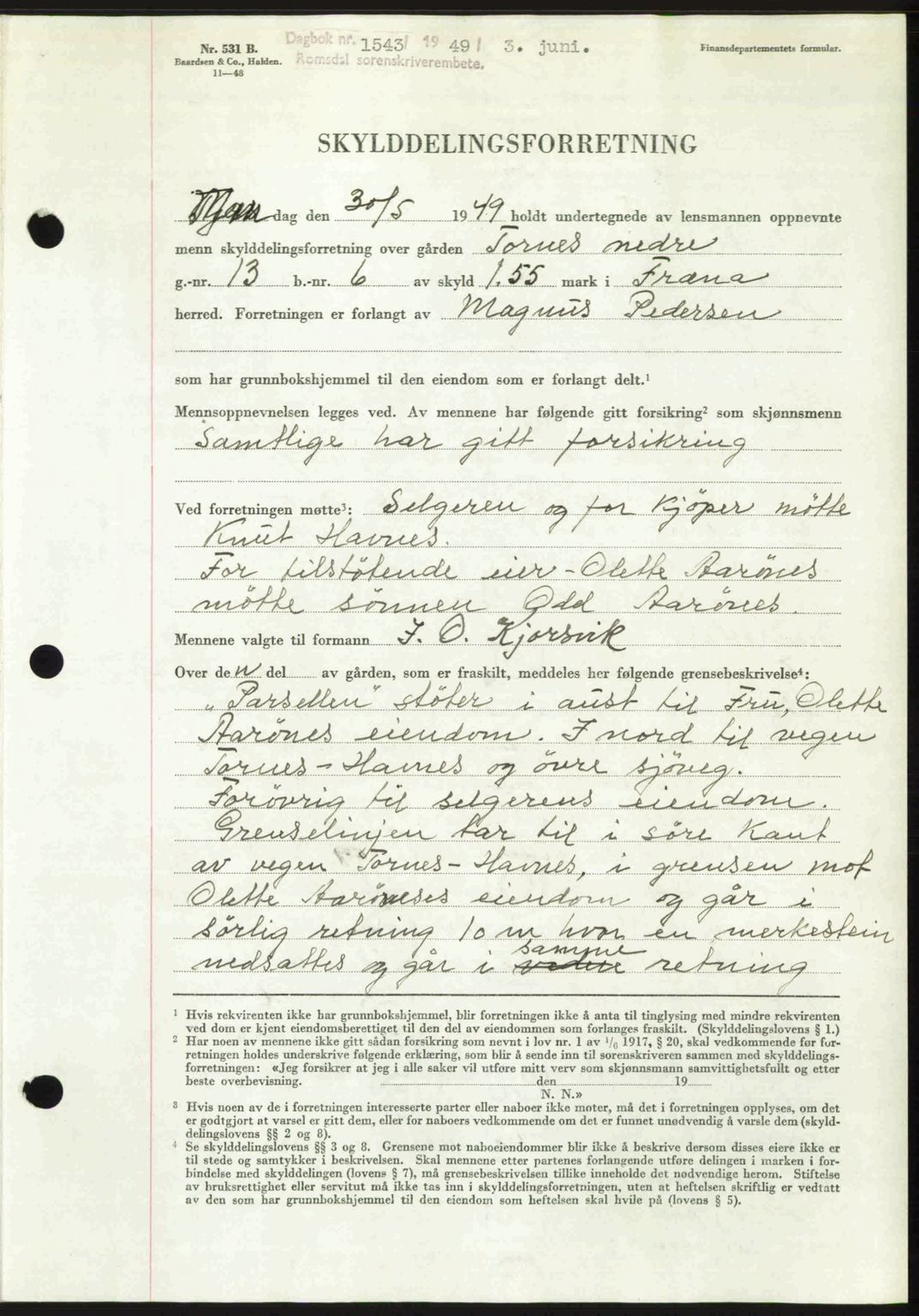 Romsdal sorenskriveri, AV/SAT-A-4149/1/2/2C: Pantebok nr. A30, 1949-1949, Dagboknr: 1543/1949