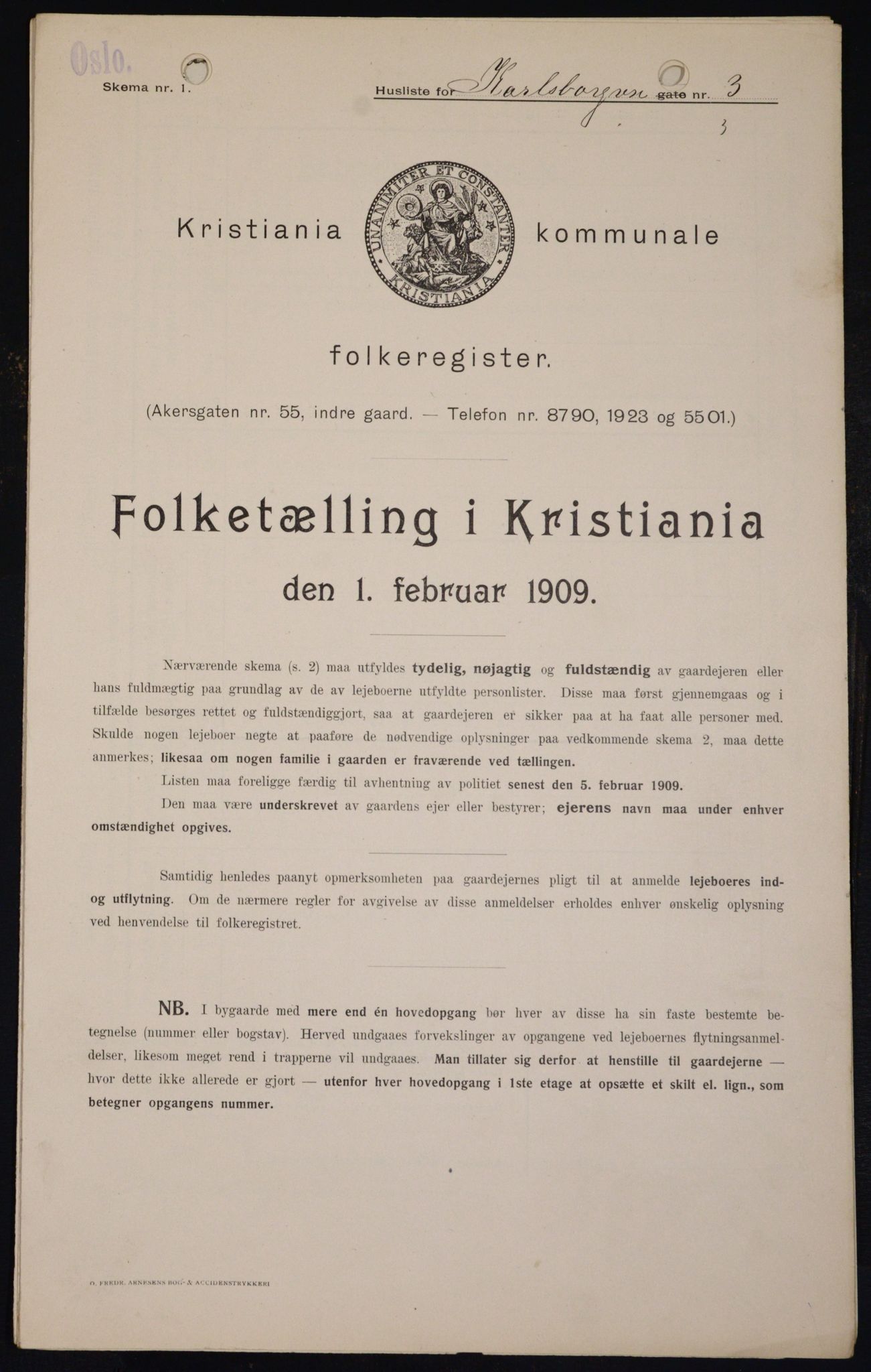 OBA, Kommunal folketelling 1.2.1909 for Kristiania kjøpstad, 1909, s. 44643