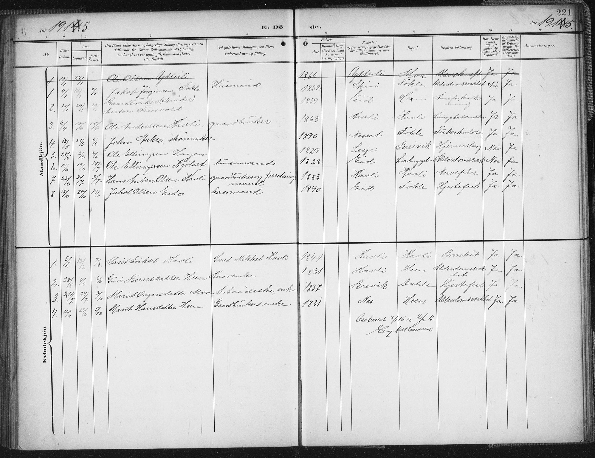 Ministerialprotokoller, klokkerbøker og fødselsregistre - Møre og Romsdal, AV/SAT-A-1454/545/L0589: Klokkerbok nr. 545C03, 1902-1937, s. 221