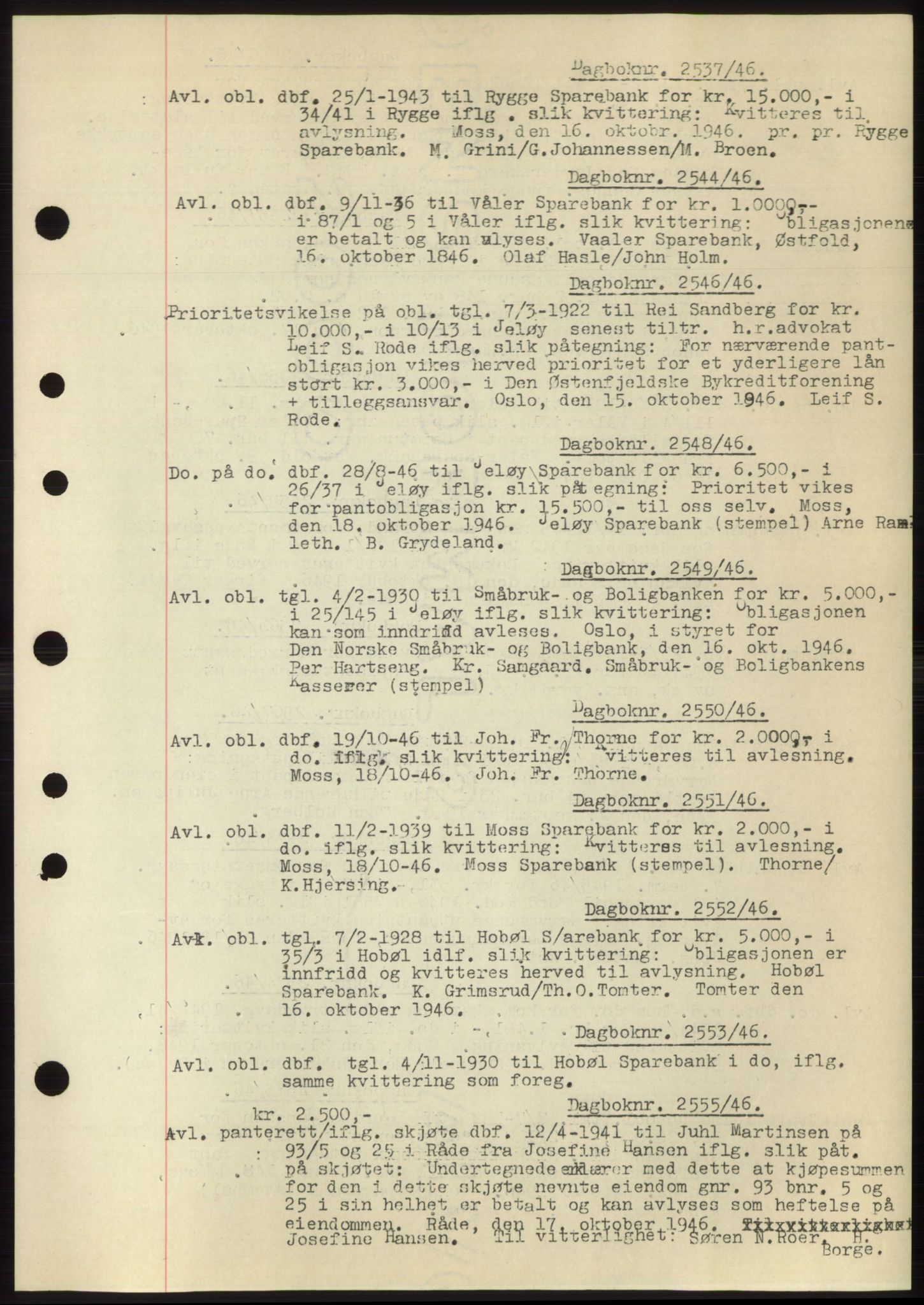 Moss sorenskriveri, SAO/A-10168: Pantebok nr. C10, 1938-1950, Dagboknr: 2357/1946