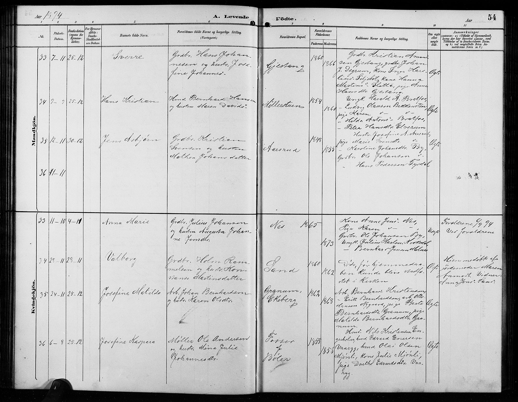 Enebakk prestekontor Kirkebøker, AV/SAO-A-10171c/G/Ga/L0006: Klokkerbok nr. I 6, 1889-1911, s. 54