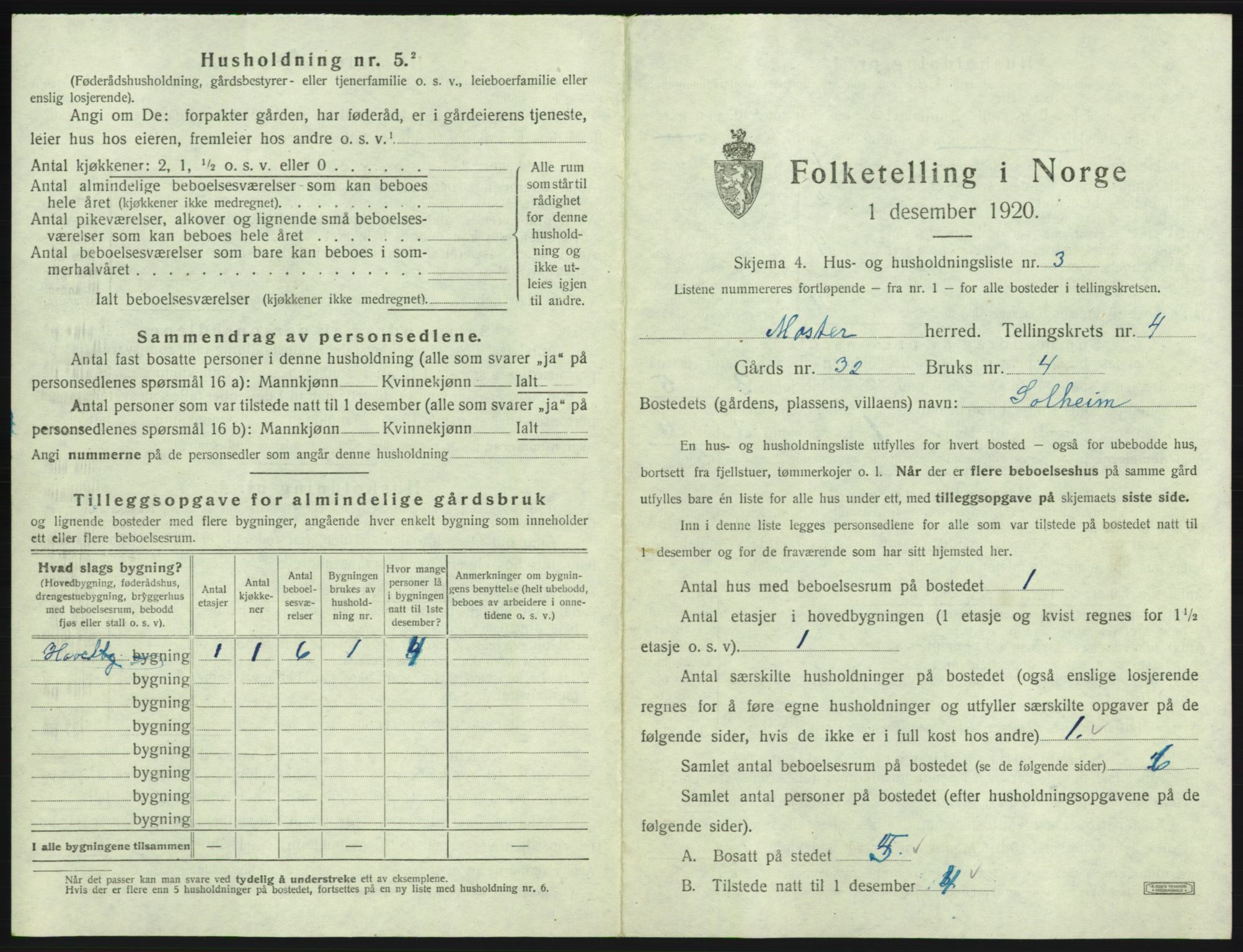 SAB, Folketelling 1920 for 1218 Moster herred, 1920, s. 185