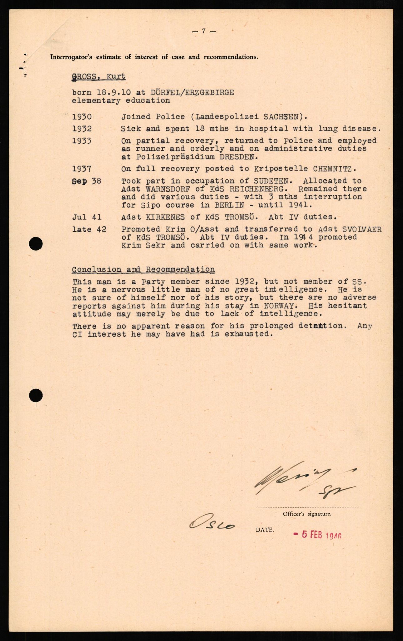 Forsvaret, Forsvarets overkommando II, AV/RA-RAFA-3915/D/Db/L0010: CI Questionaires. Tyske okkupasjonsstyrker i Norge. Tyskere., 1945-1946, s. 263
