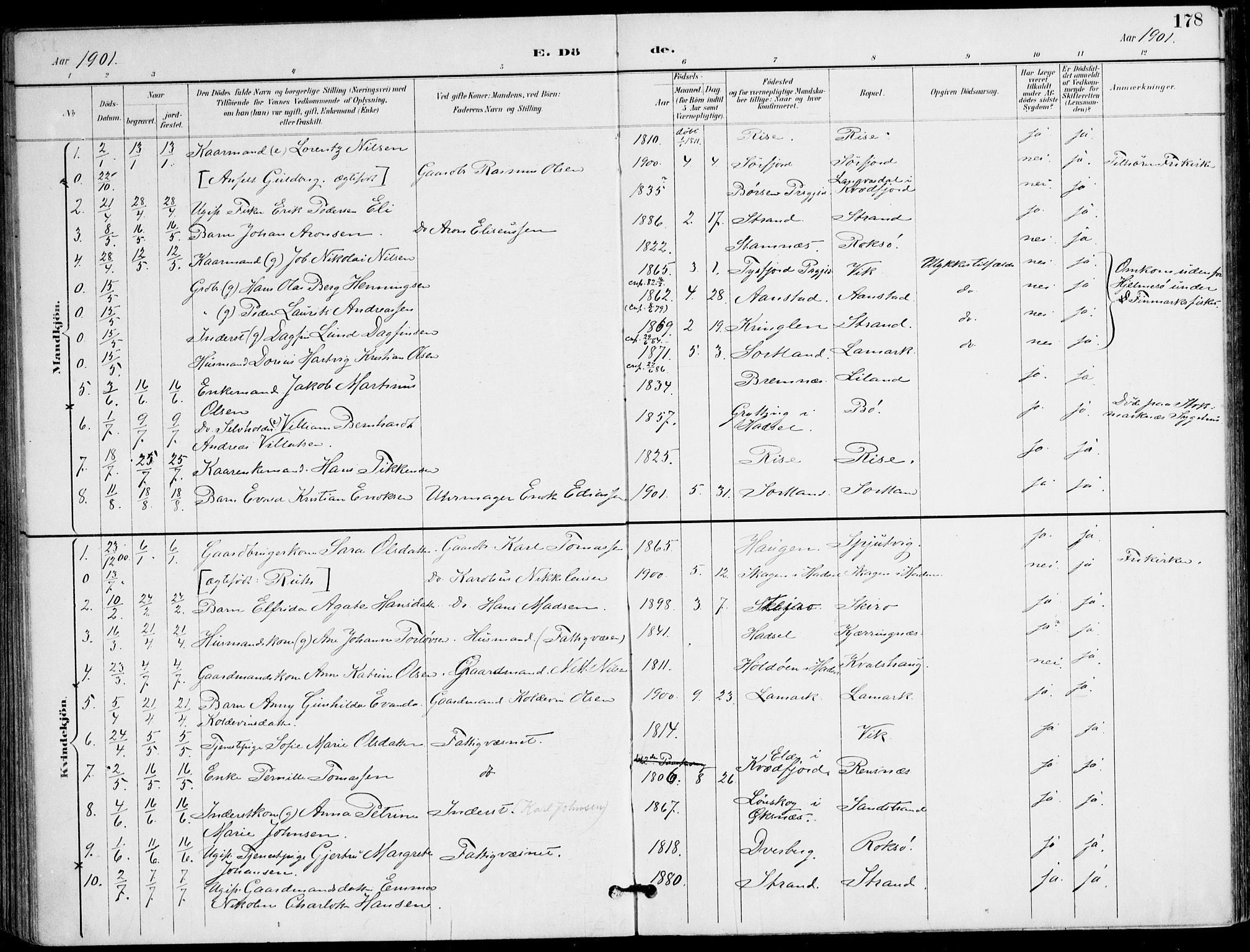 Ministerialprotokoller, klokkerbøker og fødselsregistre - Nordland, SAT/A-1459/895/L1372: Ministerialbok nr. 895A07, 1894-1914, s. 178