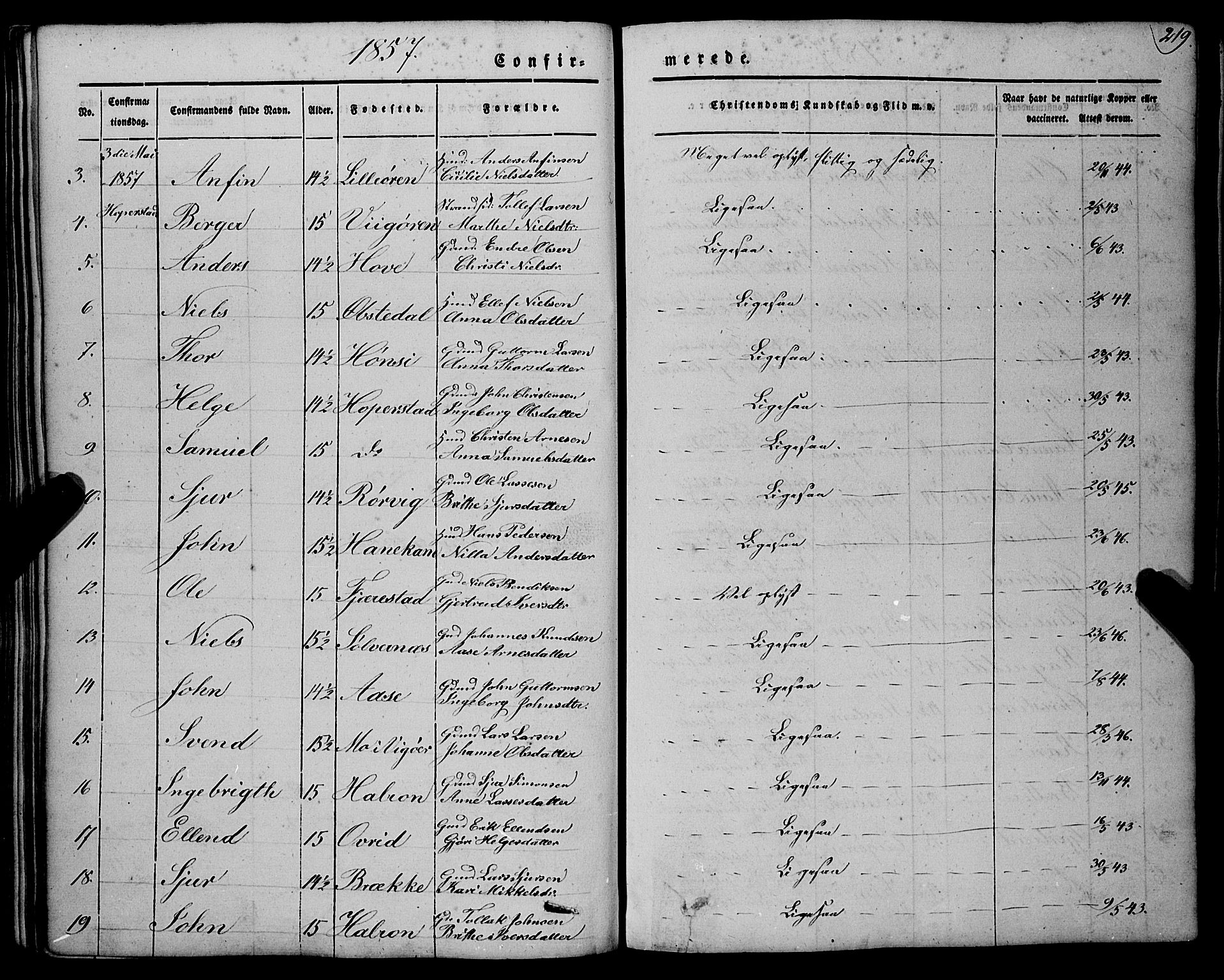 Vik sokneprestembete, AV/SAB-A-81501/H/Haa/Haaa/L0008: Ministerialbok nr. A 8, 1846-1865, s. 219