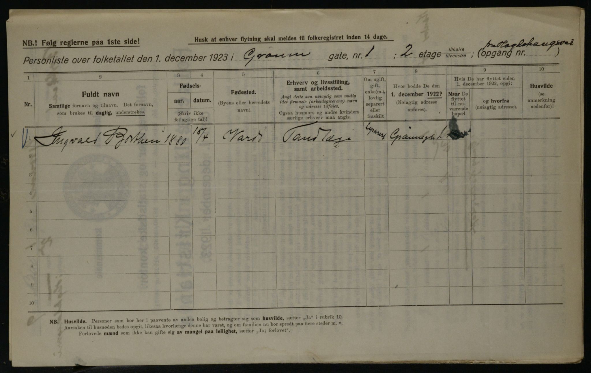 OBA, Kommunal folketelling 1.12.1923 for Kristiania, 1923, s. 36100