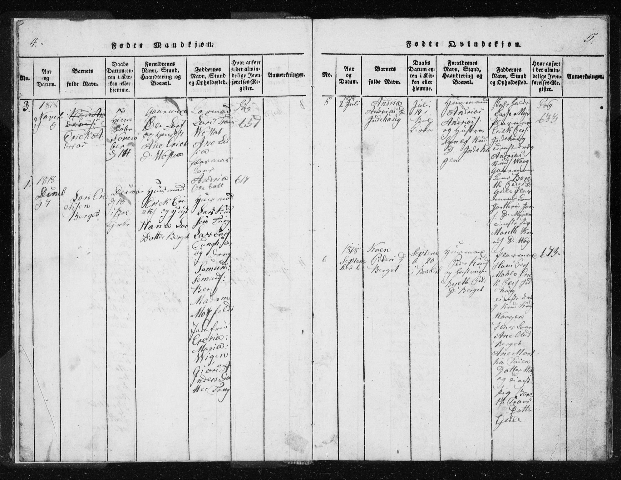 Ministerialprotokoller, klokkerbøker og fødselsregistre - Møre og Romsdal, AV/SAT-A-1454/566/L0772: Klokkerbok nr. 566C01, 1818-1845, s. 4-5