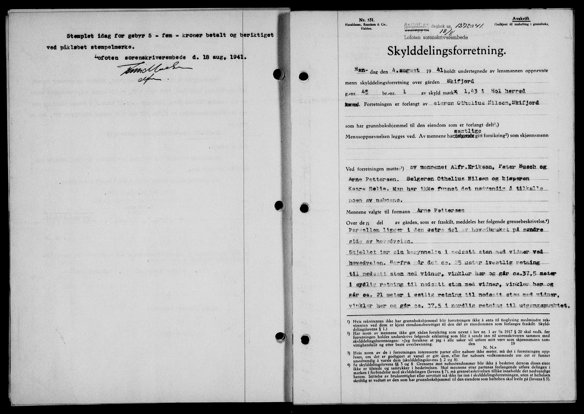 Lofoten sorenskriveri, SAT/A-0017/1/2/2C/L0008a: Pantebok nr. 8a, 1940-1941, Dagboknr: 1372/1941