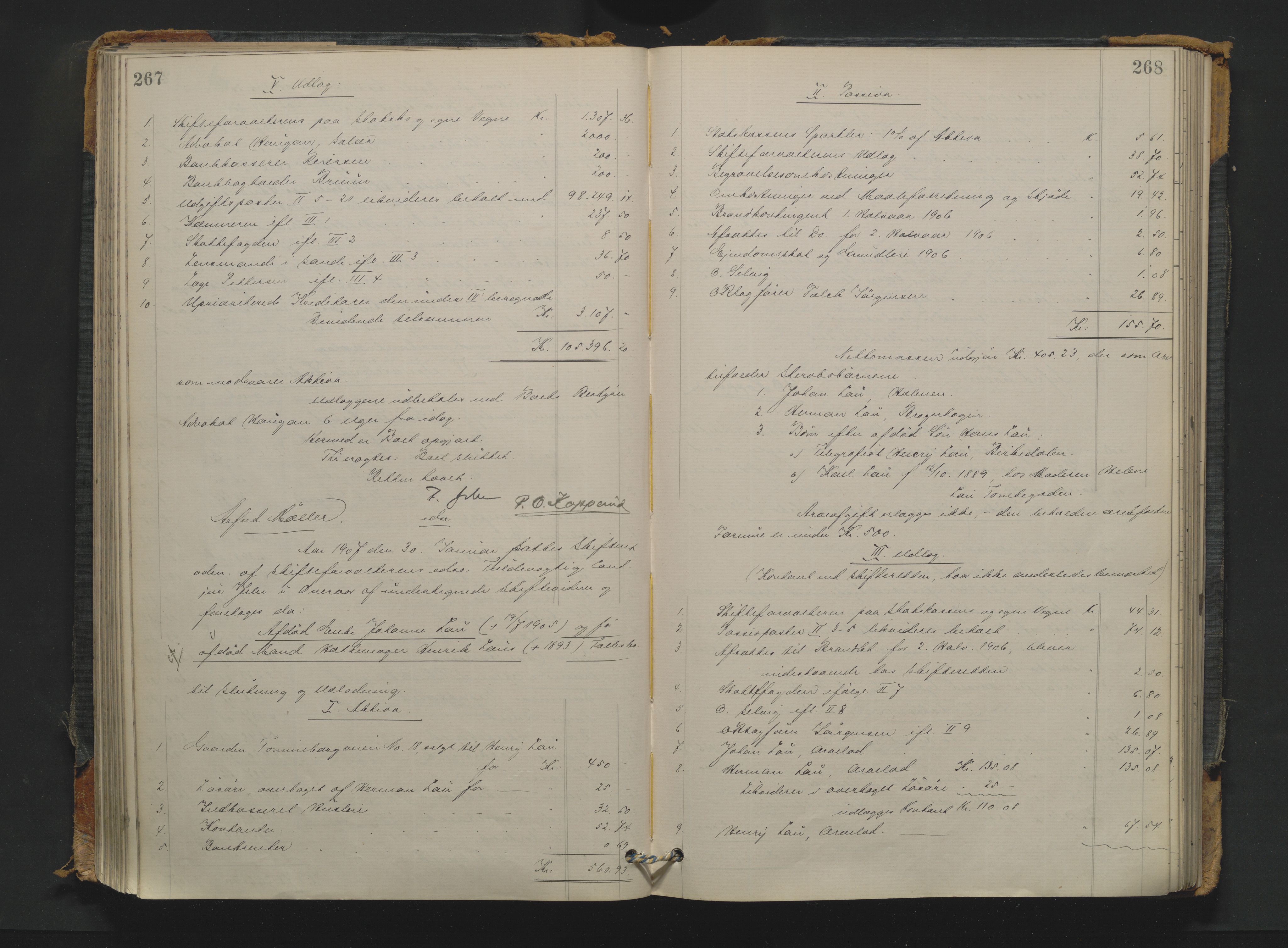 Drammen byfogd, AV/SAKO-A-222/H/Hb/Hbd/Hbda/L0009: Skifteutlodningsprotokoll., 1904-1911, s. 267-268
