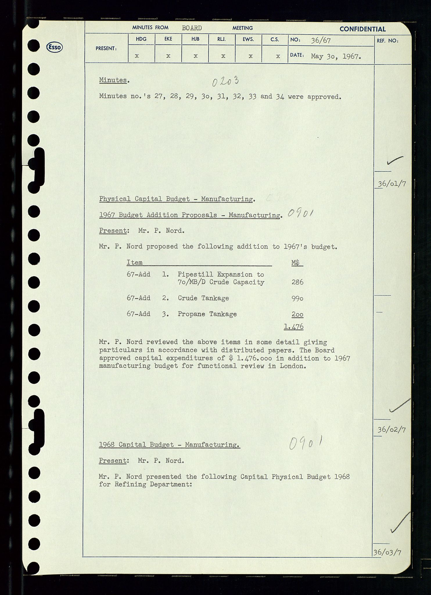 Pa 0982 - Esso Norge A/S, AV/SAST-A-100448/A/Aa/L0002/0003: Den administrerende direksjon Board minutes (styrereferater) / Den administrerende direksjon Board minutes (styrereferater), 1967, s. 71