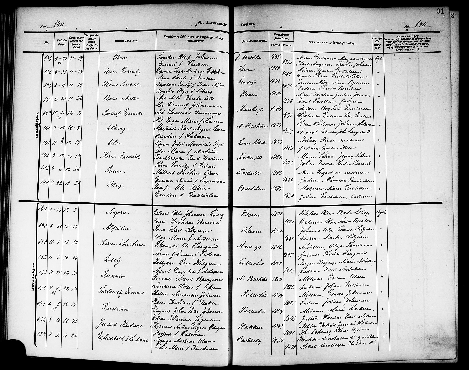 Skien kirkebøker, AV/SAKO-A-302/G/Ga/L0009: Klokkerbok nr. 9, 1910-1920, s. 31