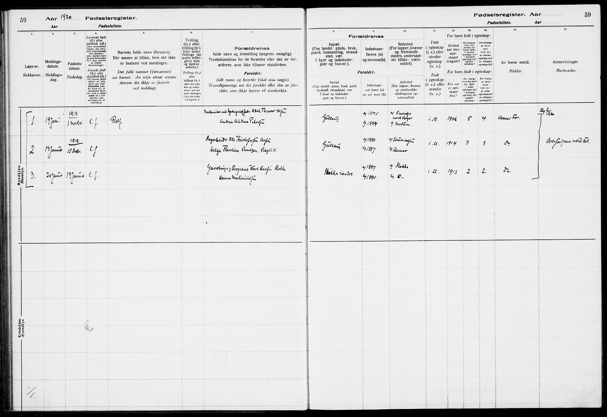 Lier kirkebøker, AV/SAKO-A-230/J/Ja/L0001: Fødselsregister nr. 1, 1916-1928, s. 59