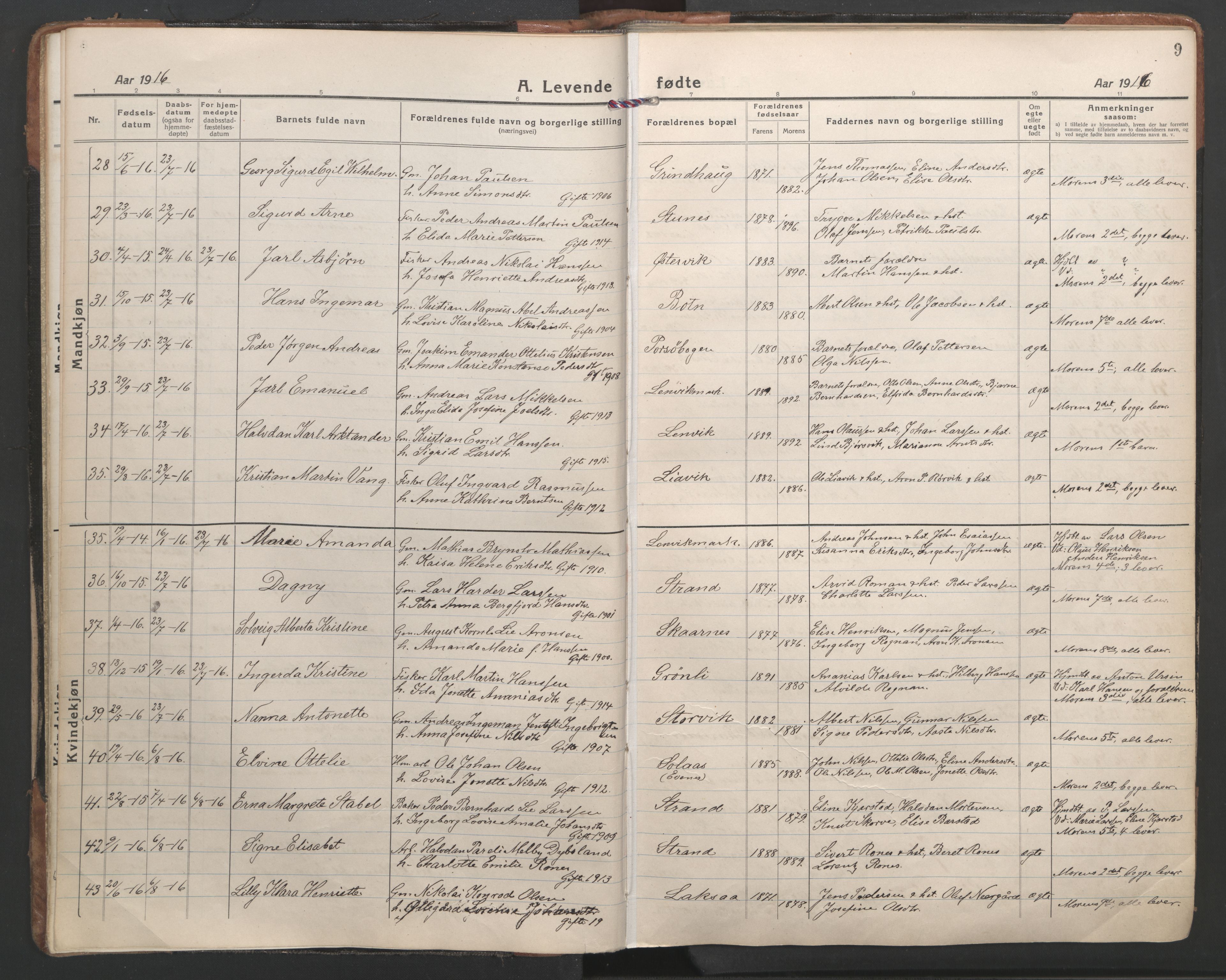 Ministerialprotokoller, klokkerbøker og fødselsregistre - Nordland, AV/SAT-A-1459/863/L0904: Ministerialbok nr. 863A16, 1915-1937, s. 9
