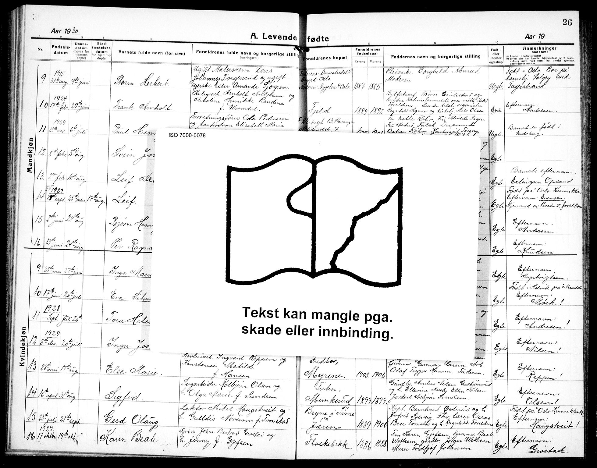 Nesodden prestekontor Kirkebøker, AV/SAO-A-10013/G/Ga/L0003: Klokkerbok nr. I 3, 1924-1939, s. 26