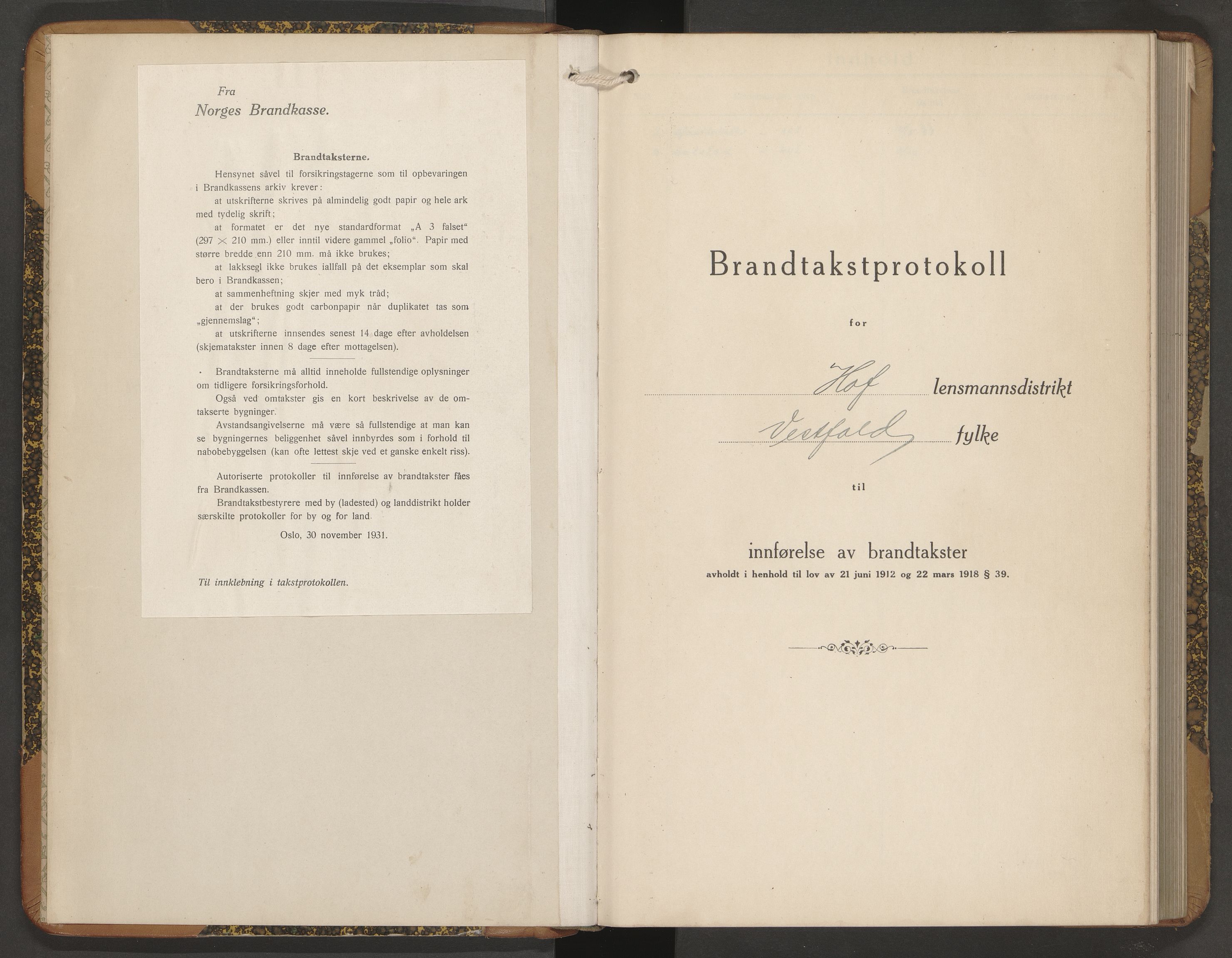 Hof lensmannskontor, SAKO/A-537/Y/Yd/Ydb/L0003: Skjematakstprotokoll, 1931-1945