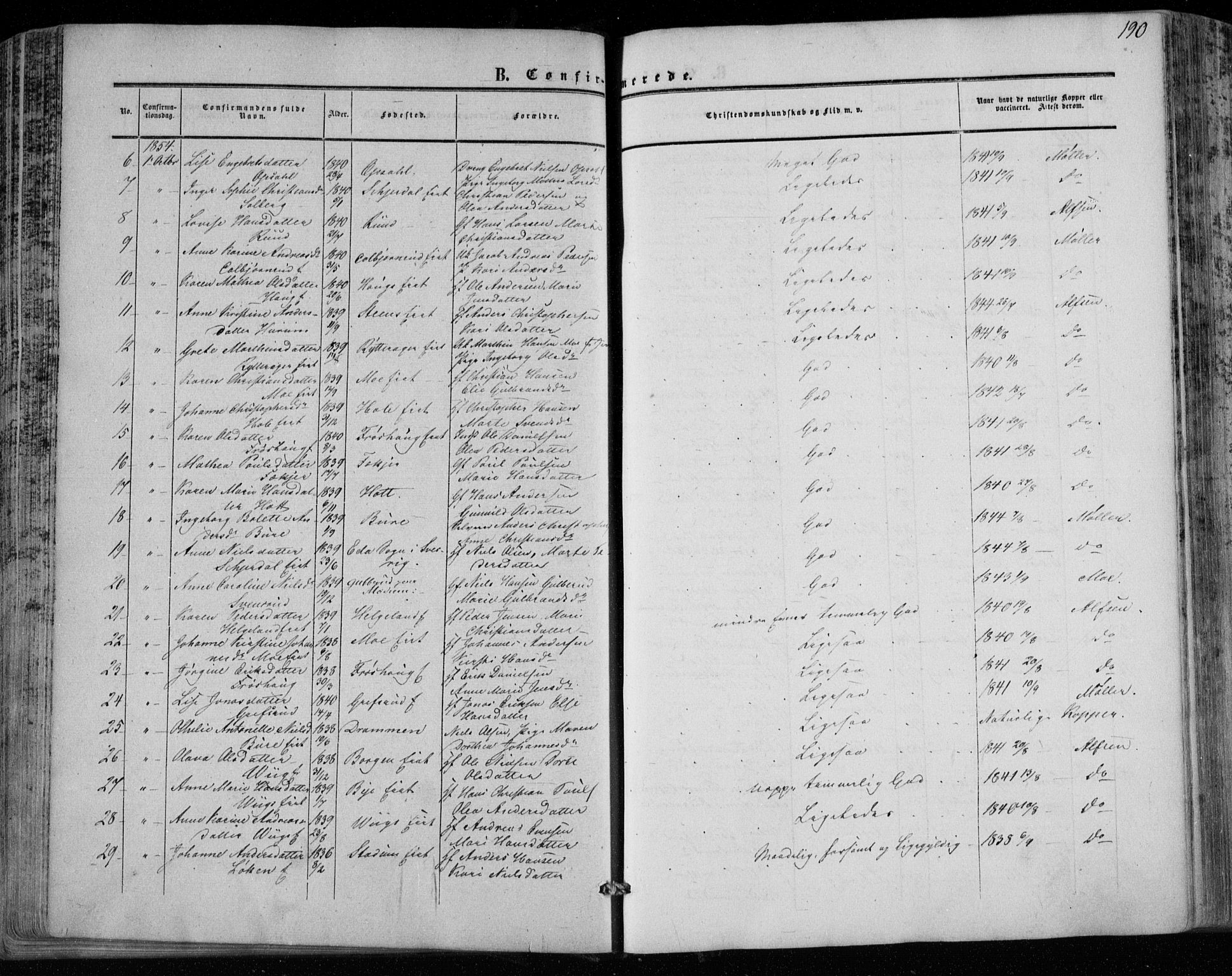 Hole kirkebøker, SAKO/A-228/F/Fa/L0006: Ministerialbok nr. I 6, 1852-1872, s. 190
