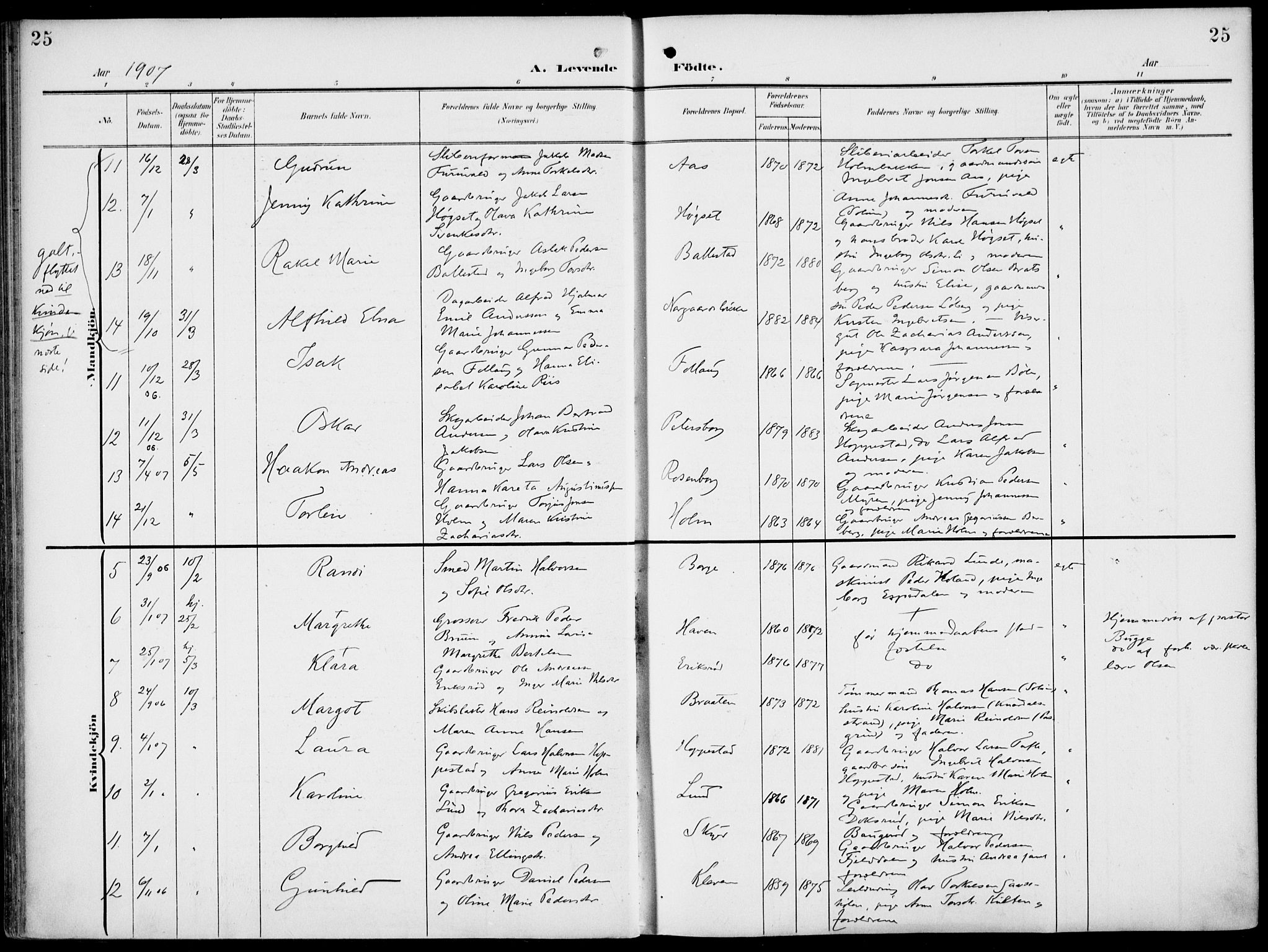 Gjerpen kirkebøker, AV/SAKO-A-265/F/Fa/L0012: Ministerialbok nr. I 12, 1905-1913, s. 25