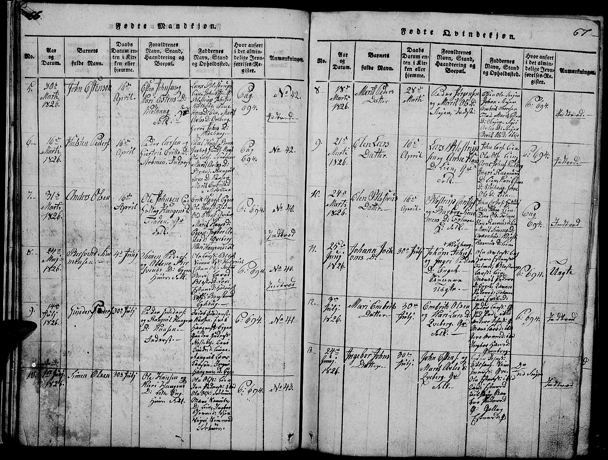 Tynset prestekontor, SAH/PREST-058/H/Ha/Hab/L0002: Klokkerbok nr. 2, 1814-1862, s. 66-67