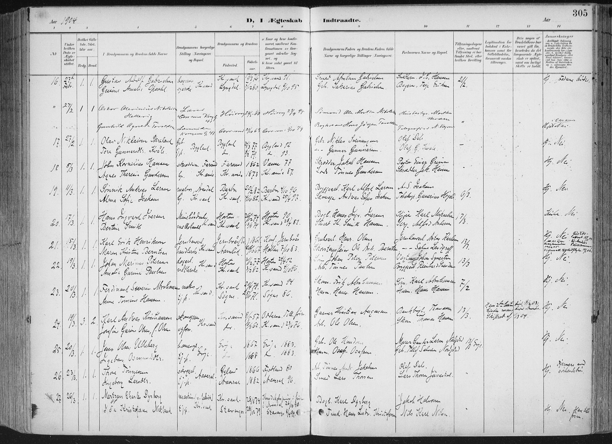 Kristiansand domprosti, AV/SAK-1112-0006/F/Fa/L0021: Ministerialbok nr. A 20, 1898-1908, s. 305