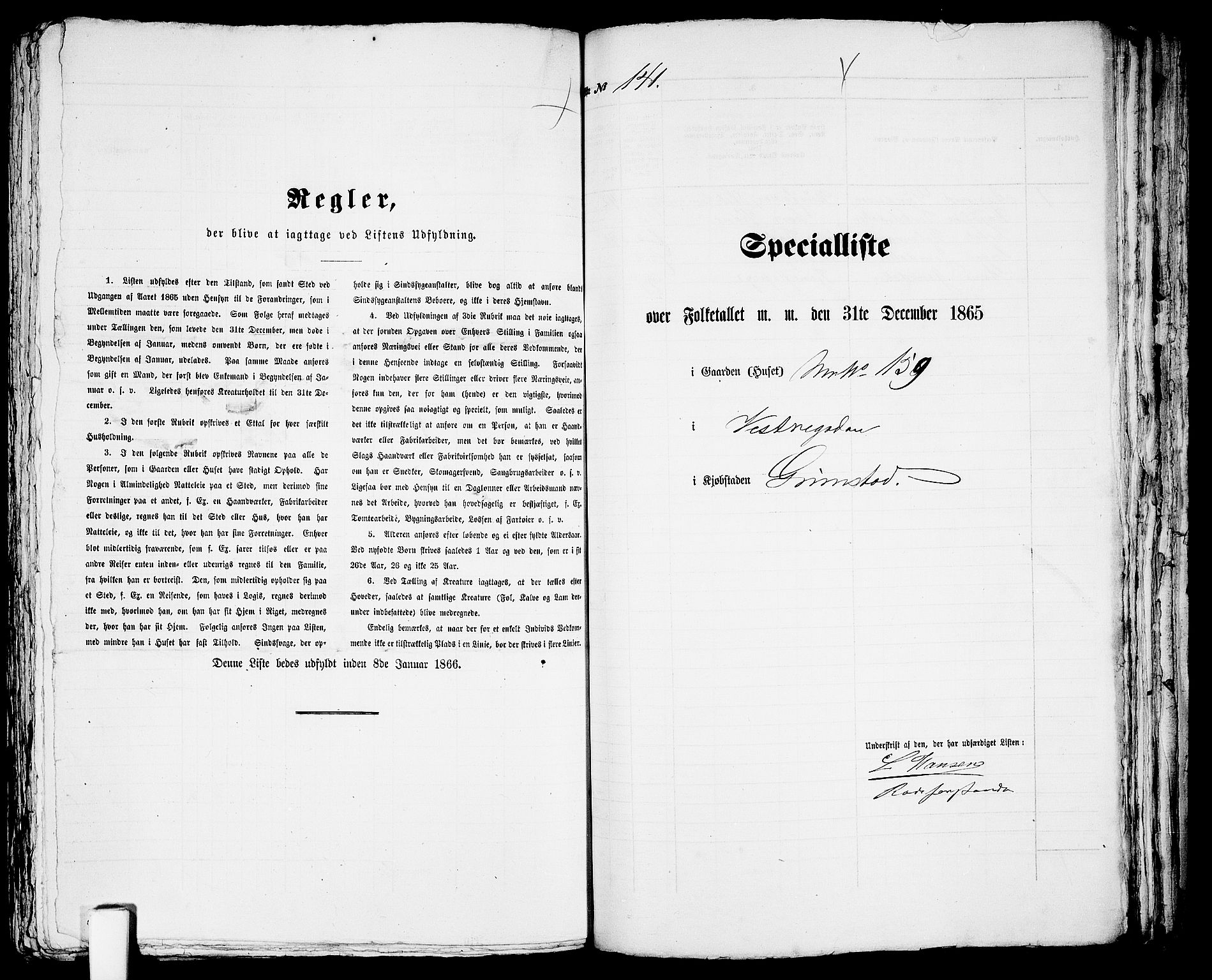 RA, Folketelling 1865 for 0904B Fjære prestegjeld, Grimstad kjøpstad, 1865, s. 287