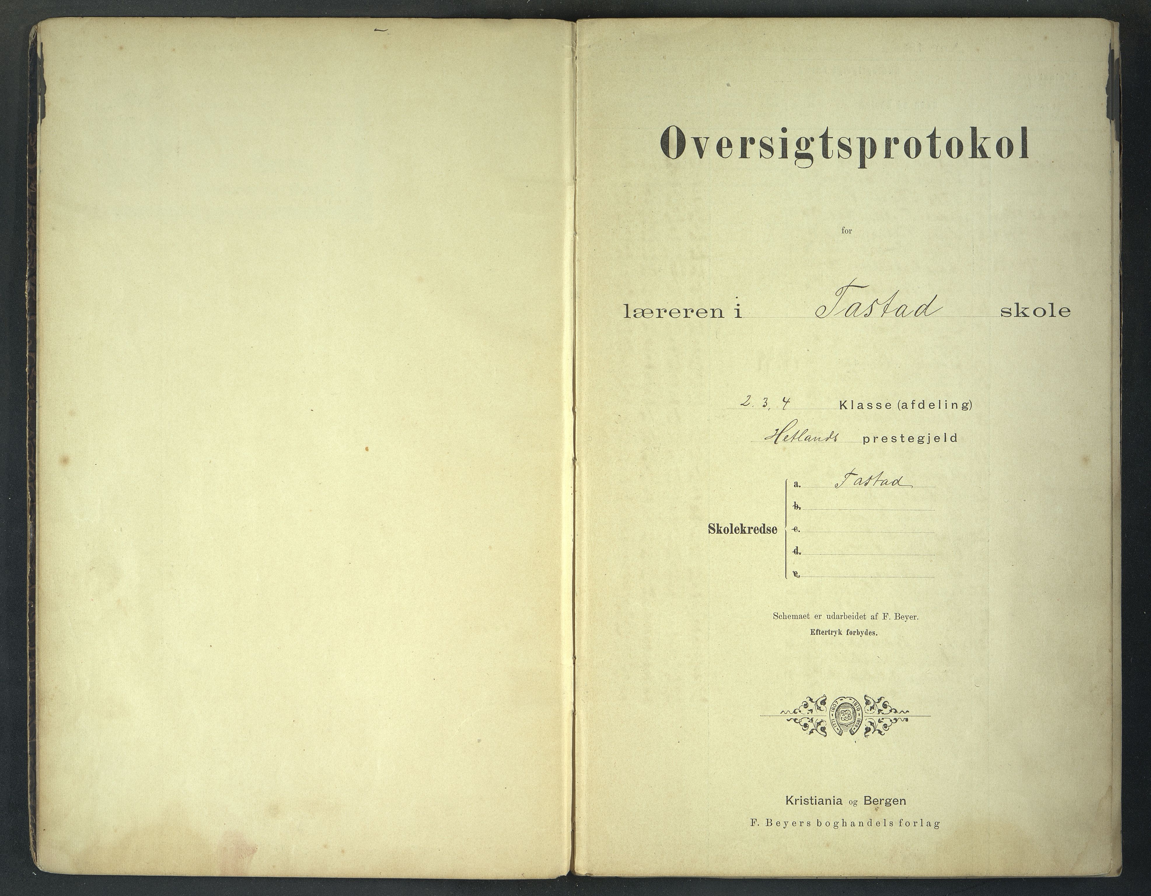 Hetland kommune. Tasta skole, BYST/A-0146/G/Gb/L0002: Skoleprotokoll, 1893-1899