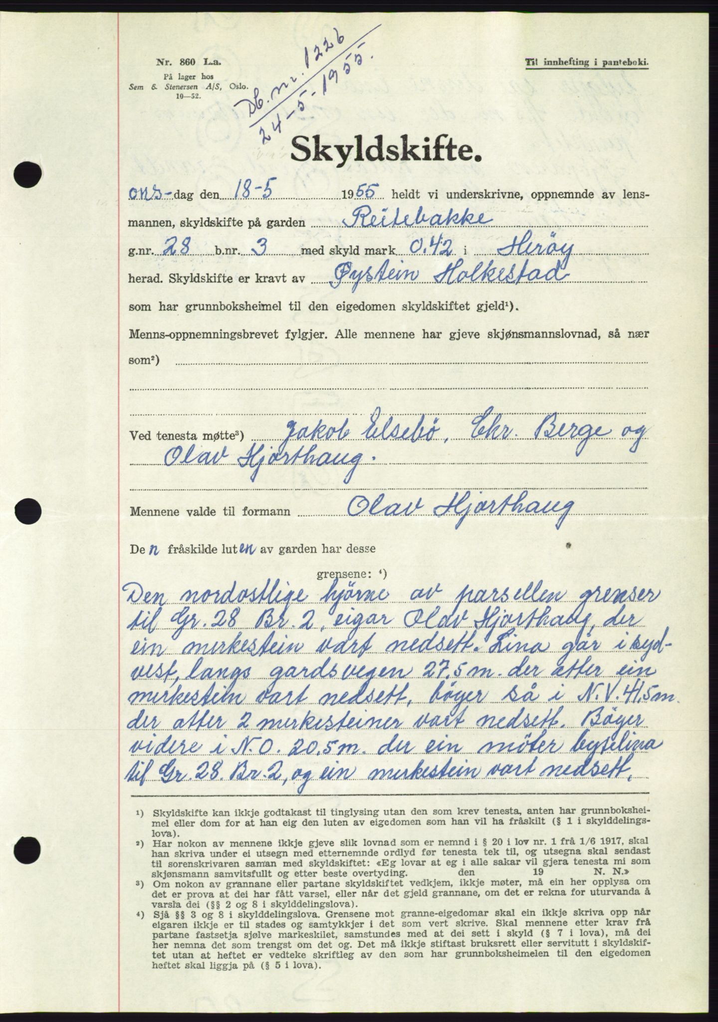 Søre Sunnmøre sorenskriveri, AV/SAT-A-4122/1/2/2C/L0101: Pantebok nr. 27A, 1955-1955, Dagboknr: 1226/1955