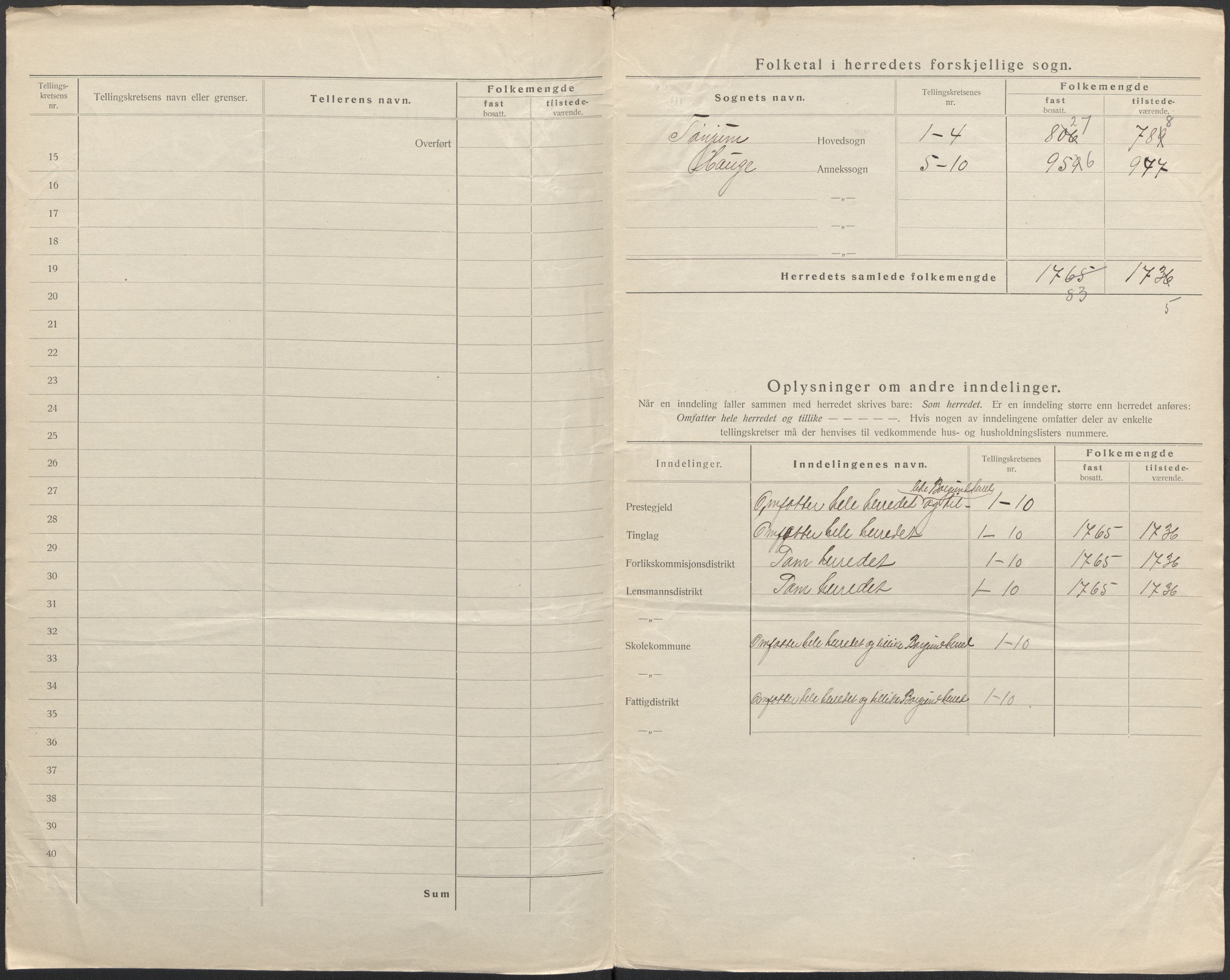 SAB, Folketelling 1920 for 1422 Lærdal herred, 1920, s. 3