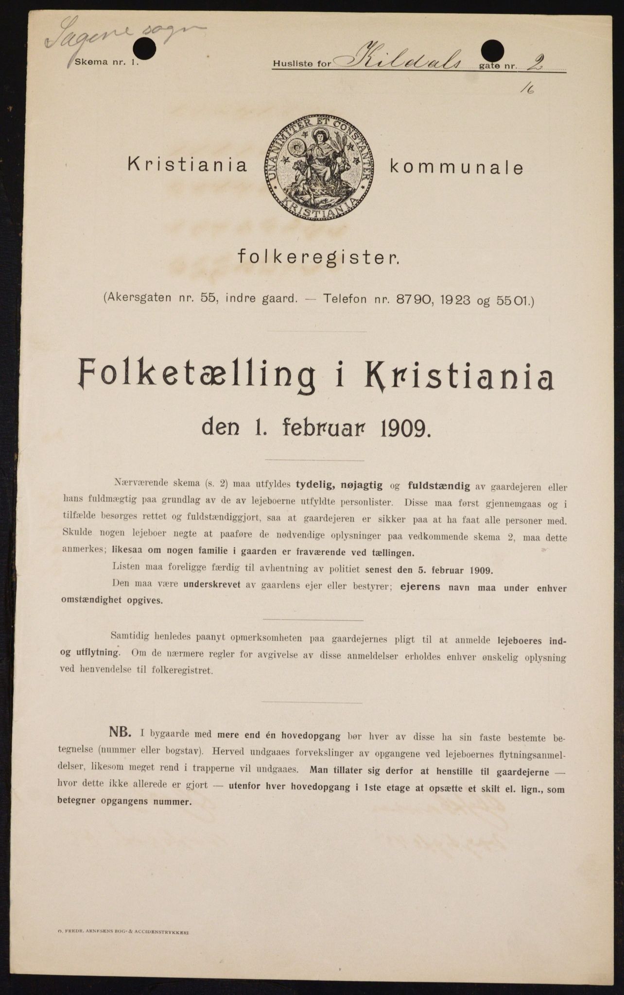 OBA, Kommunal folketelling 1.2.1909 for Kristiania kjøpstad, 1909, s. 68525