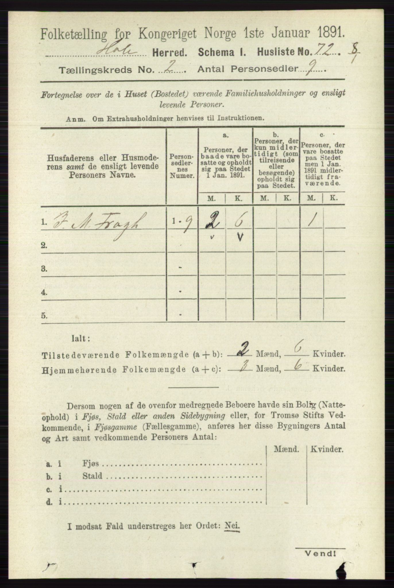 RA, Folketelling 1891 for 0612 Hole herred, 1891, s. 724