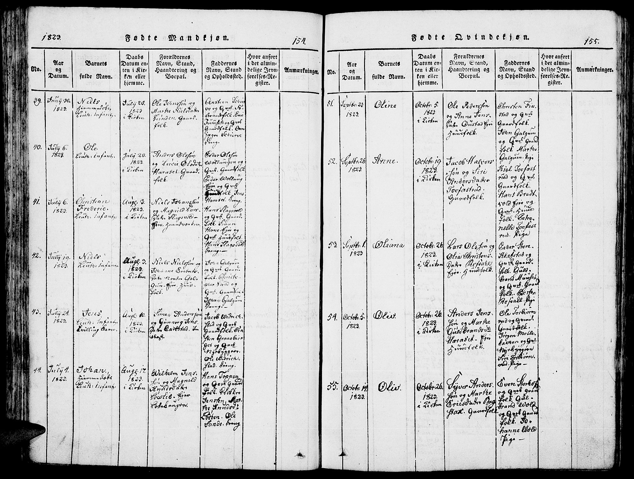 Romedal prestekontor, AV/SAH-PREST-004/K/L0002: Ministerialbok nr. 2, 1814-1828, s. 154-155