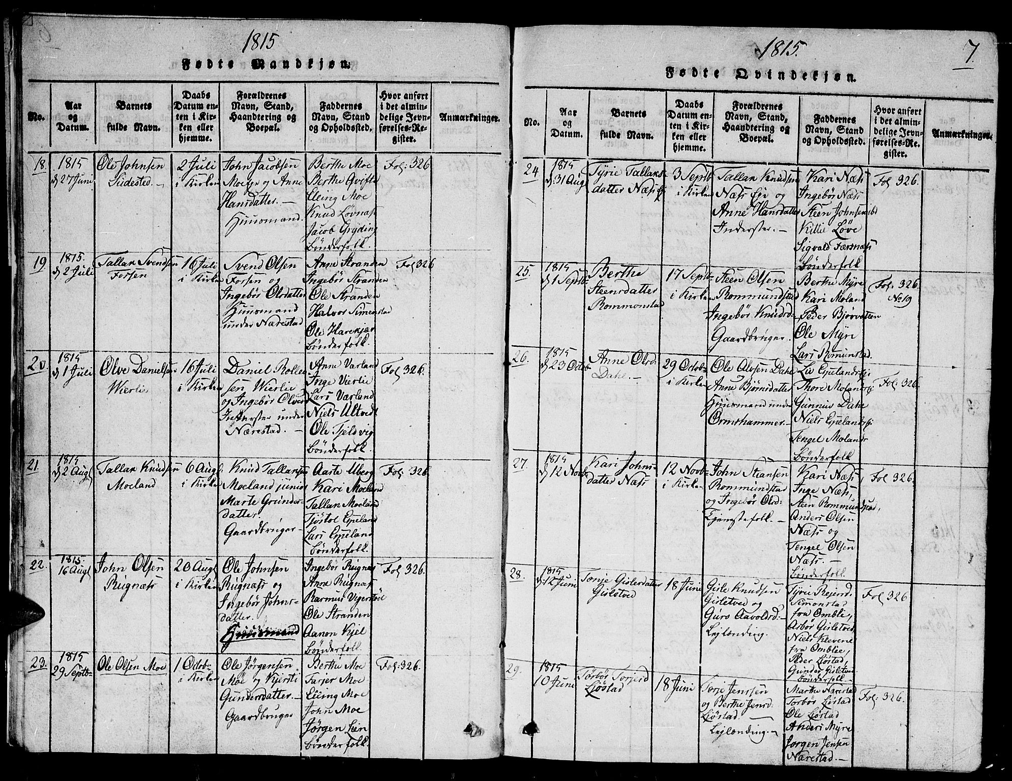 Gjerstad sokneprestkontor, SAK/1111-0014/F/Fb/Fbb/L0001: Klokkerbok nr. B 1, 1813-1863, s. 7