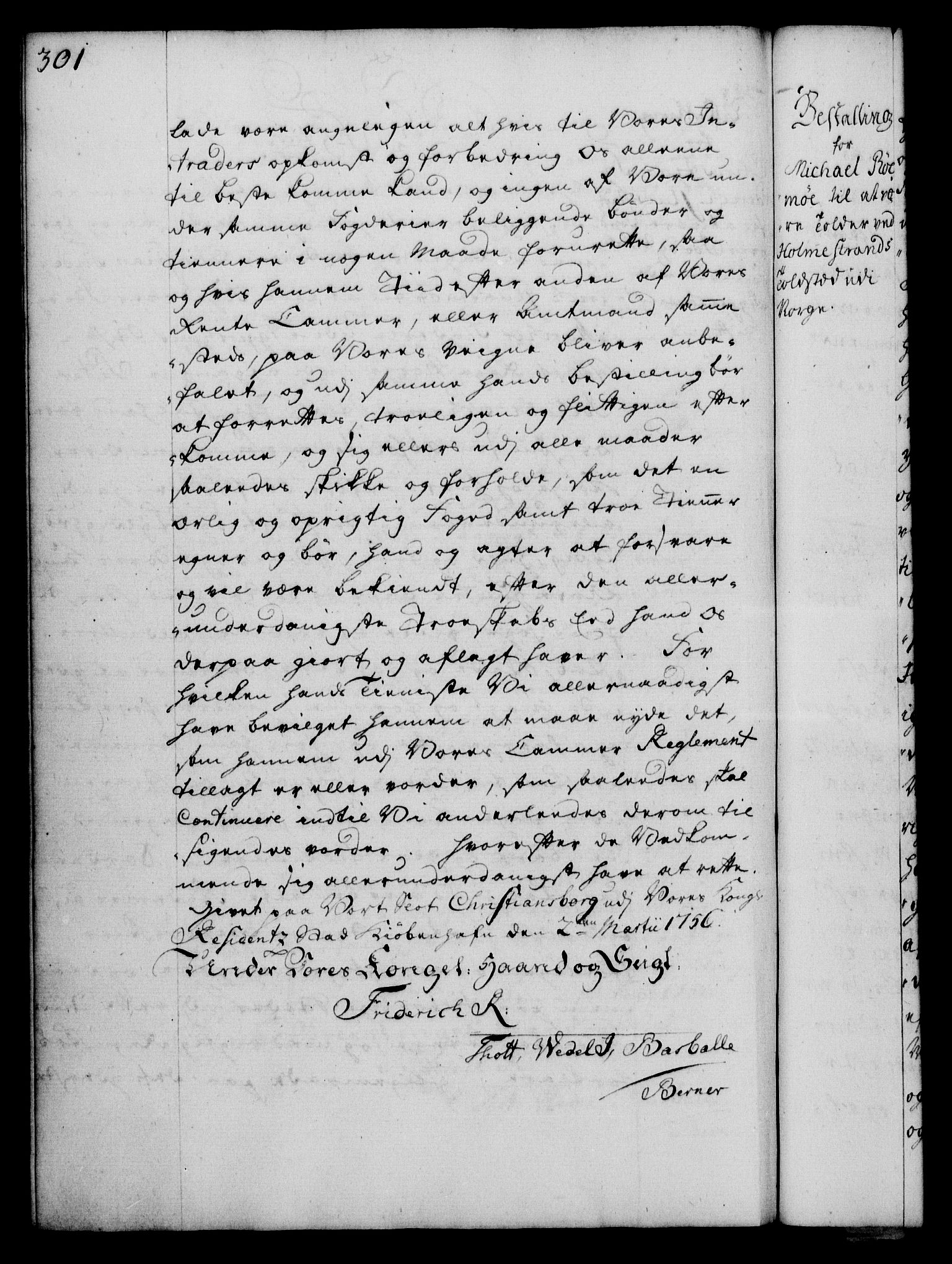 Rentekammeret, Kammerkanselliet, RA/EA-3111/G/Gg/Gge/L0003: Norsk bestallingsprotokoll med register (merket RK 53.27), 1745-1761, s. 301